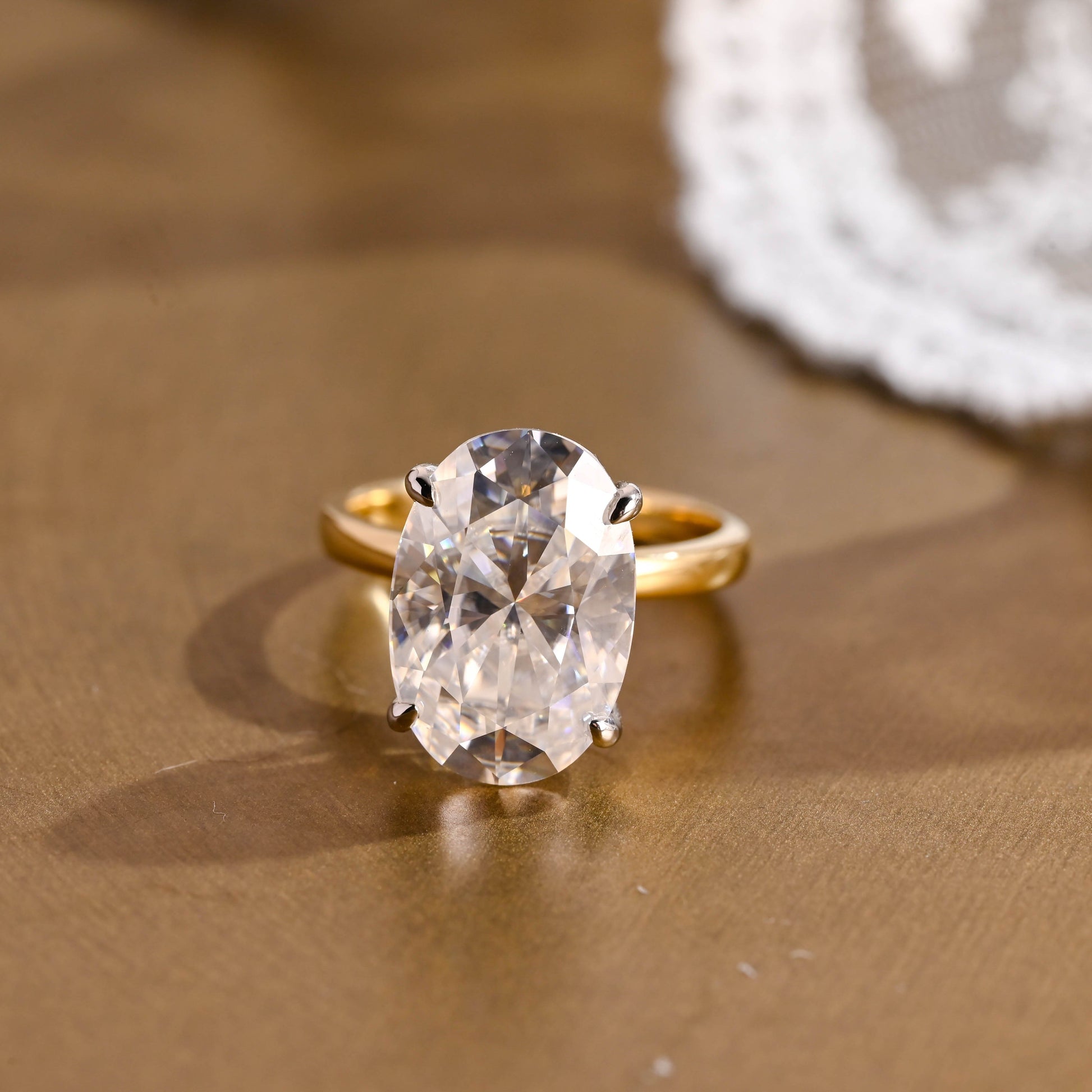 SquareJewelry oval cut moissanite engagement ring Solid Gold Solitaire Two Tone Elongated Oval Moissanite Engagement Ring