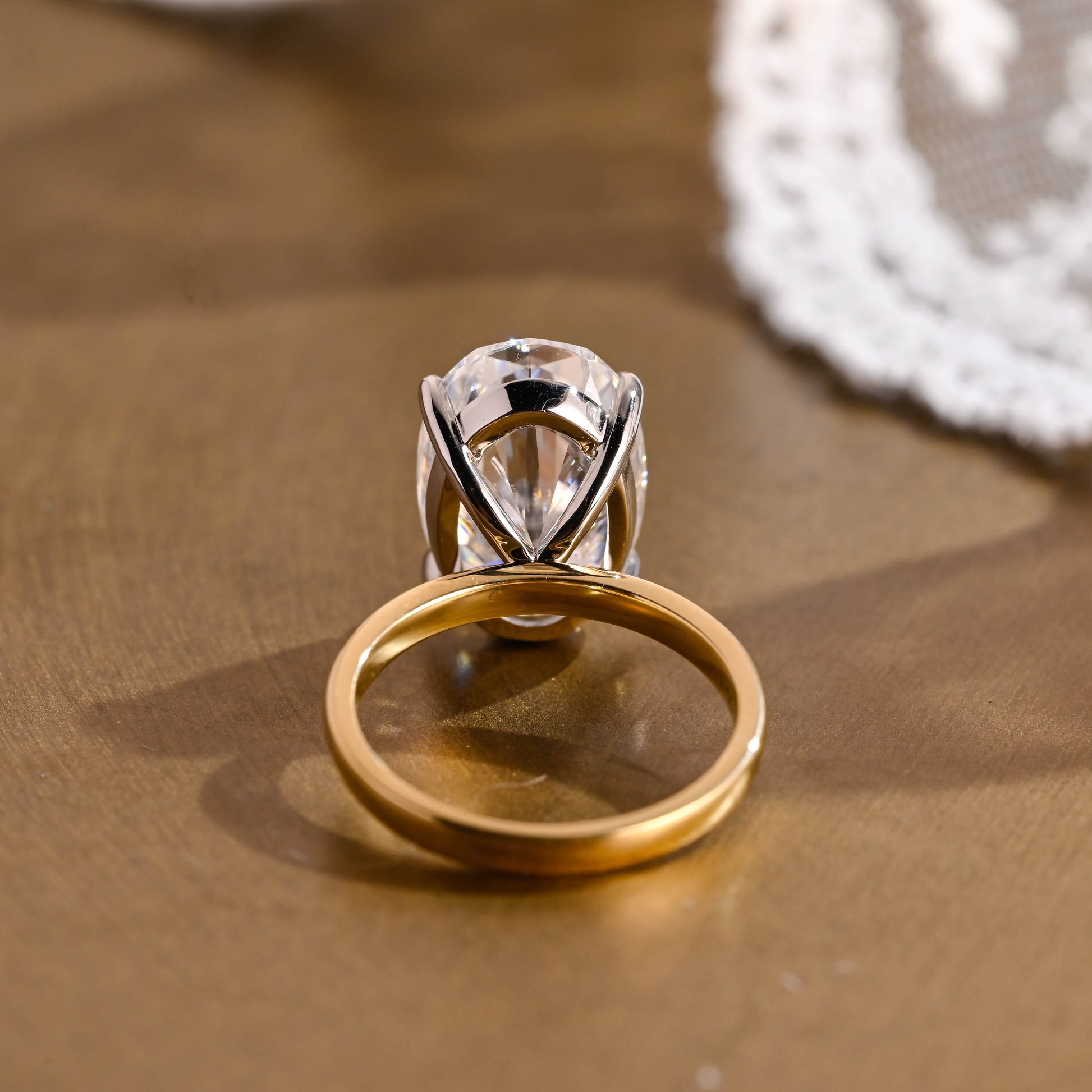 SquareJewelry oval cut moissanite engagement ring Solid Gold Solitaire Two Tone Elongated Oval Moissanite Engagement Ring