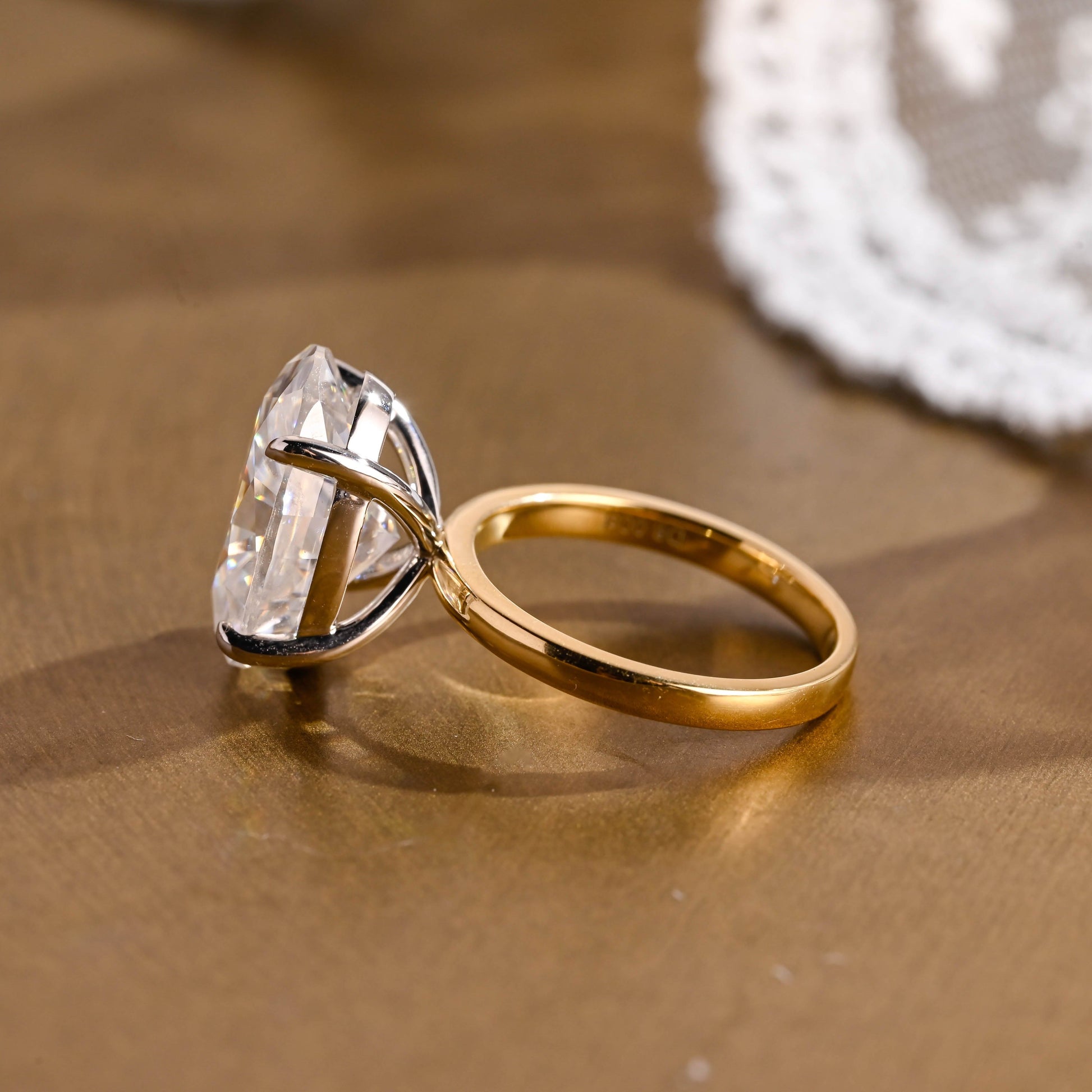 SquareJewelry oval cut moissanite engagement ring Solid Gold Solitaire Two Tone Elongated Oval Moissanite Engagement Ring