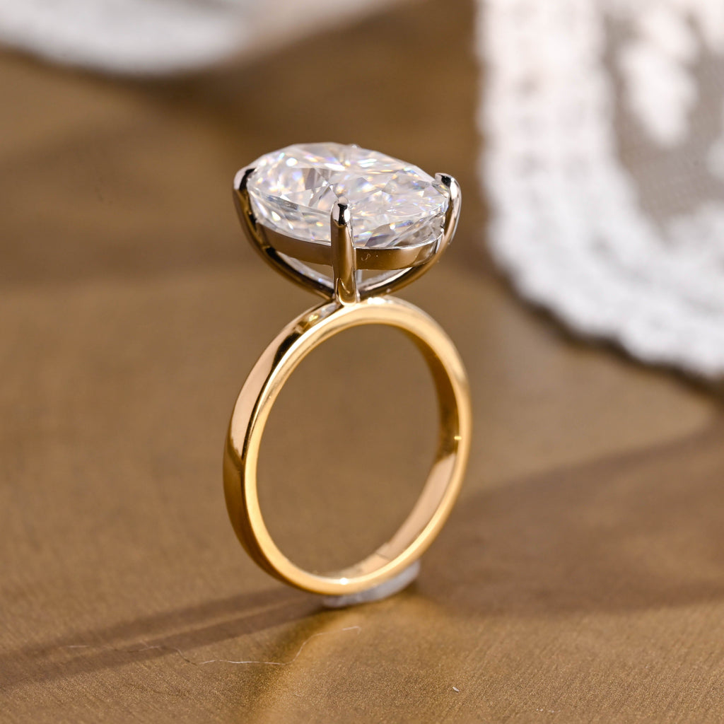 SquareJewelry oval cut moissanite engagement ring Solid Gold Solitaire Two Tone Elongated Oval Moissanite Engagement Ring