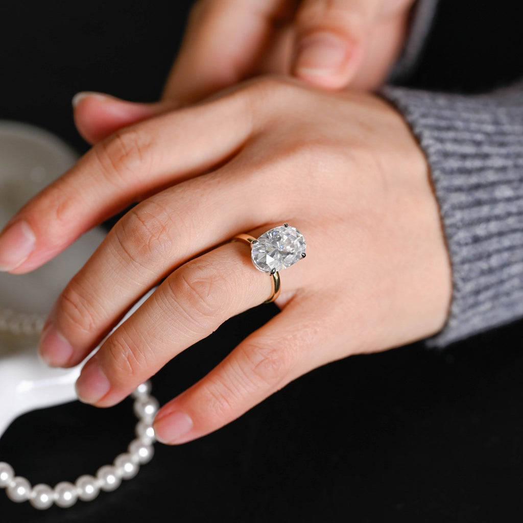 SquareJewelry oval cut moissanite engagement ring Solid Gold Solitaire Two Tone Elongated Oval Moissanite Engagement Ring