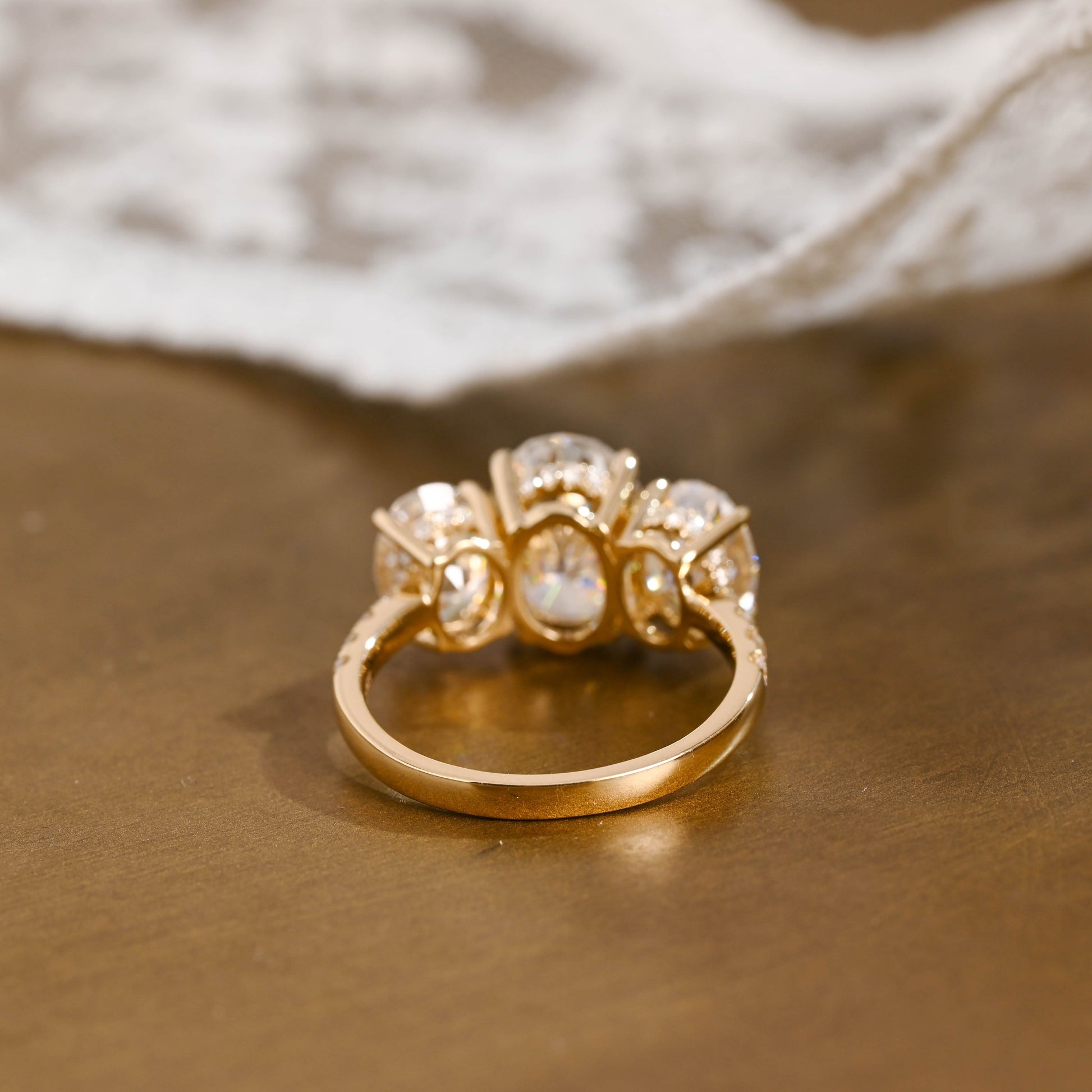 SquareJewelry oval cut moissanite engagement ring Solid Gold Three Stone Oval Cut Moissanite Engagement Ring