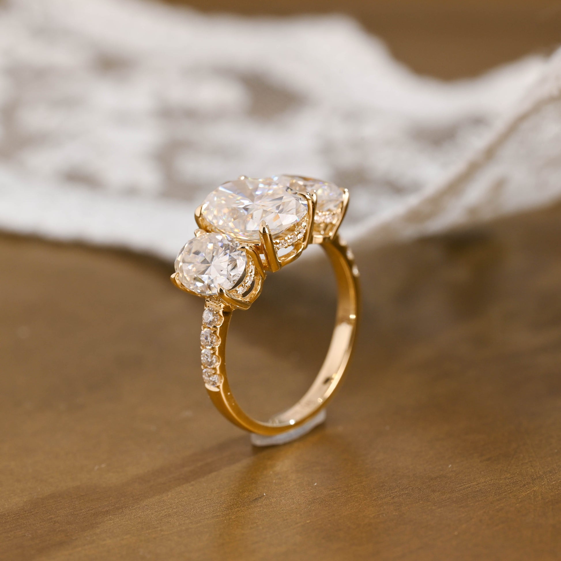 SquareJewelry oval cut moissanite engagement ring Solid Gold Three Stone Oval Cut Moissanite Engagement Ring