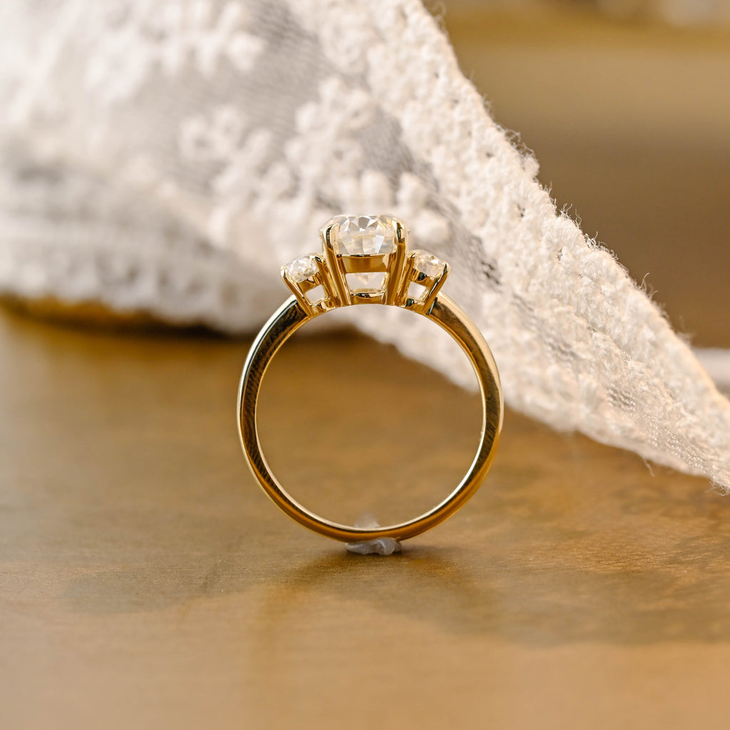SquareJewelry oval cut moissanite engagement ring Solid Gold Three Stone Oval Cut Moissanite Engagement Ring
