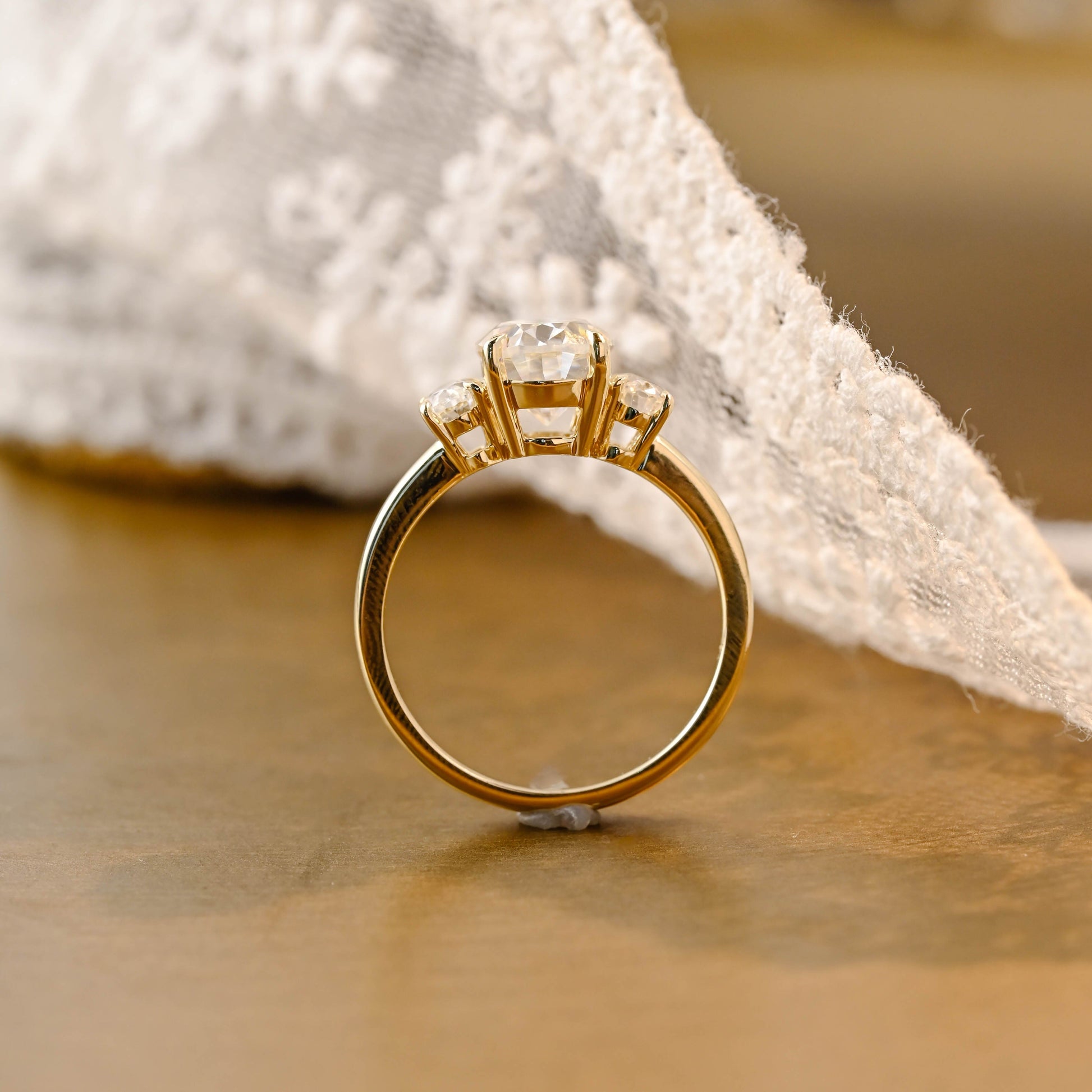 SquareJewelry oval cut moissanite engagement ring Solid Gold Three Stone Oval Cut Moissanite Engagement Ring