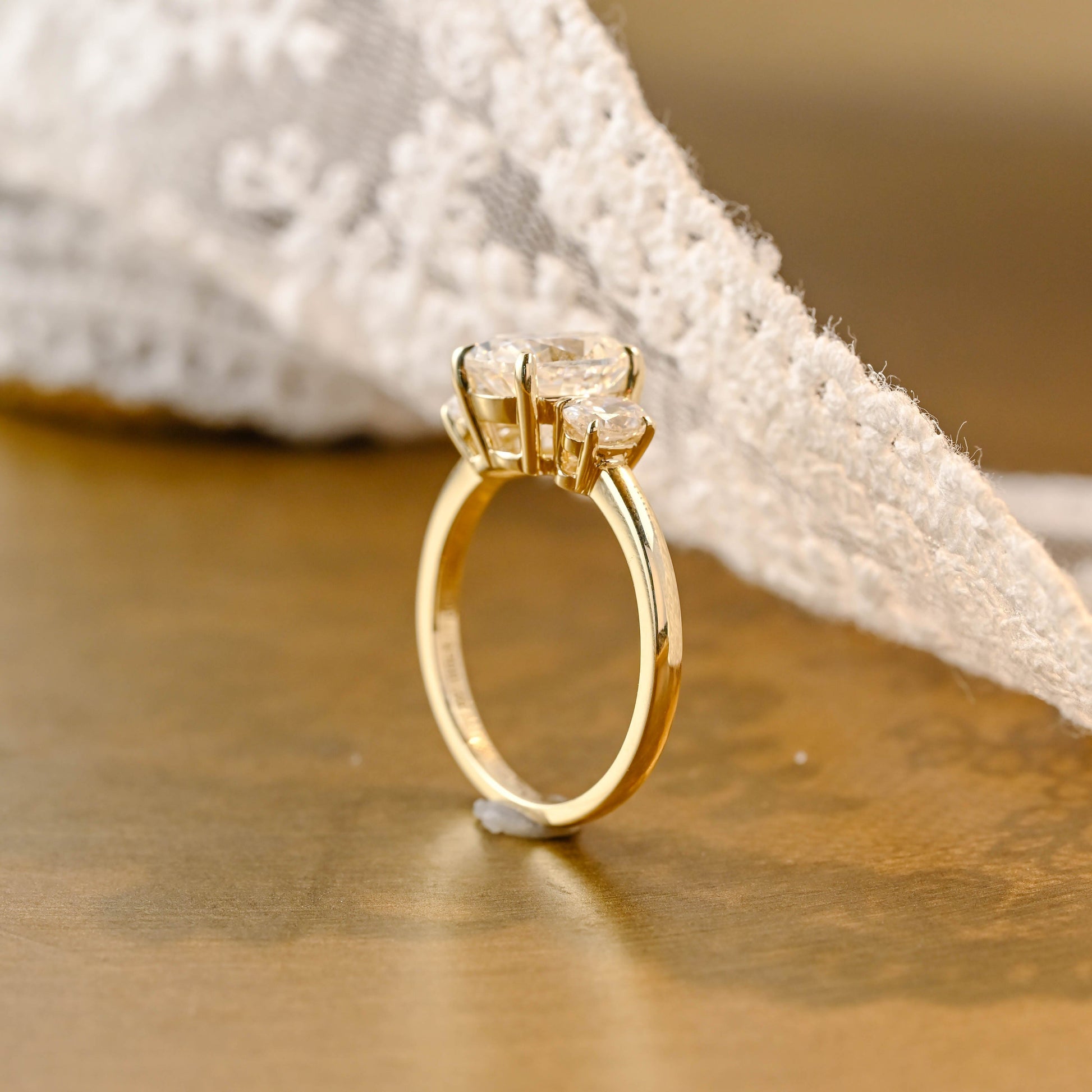 SquareJewelry oval cut moissanite engagement ring Solid Gold Three Stone Oval Cut Moissanite Engagement Ring