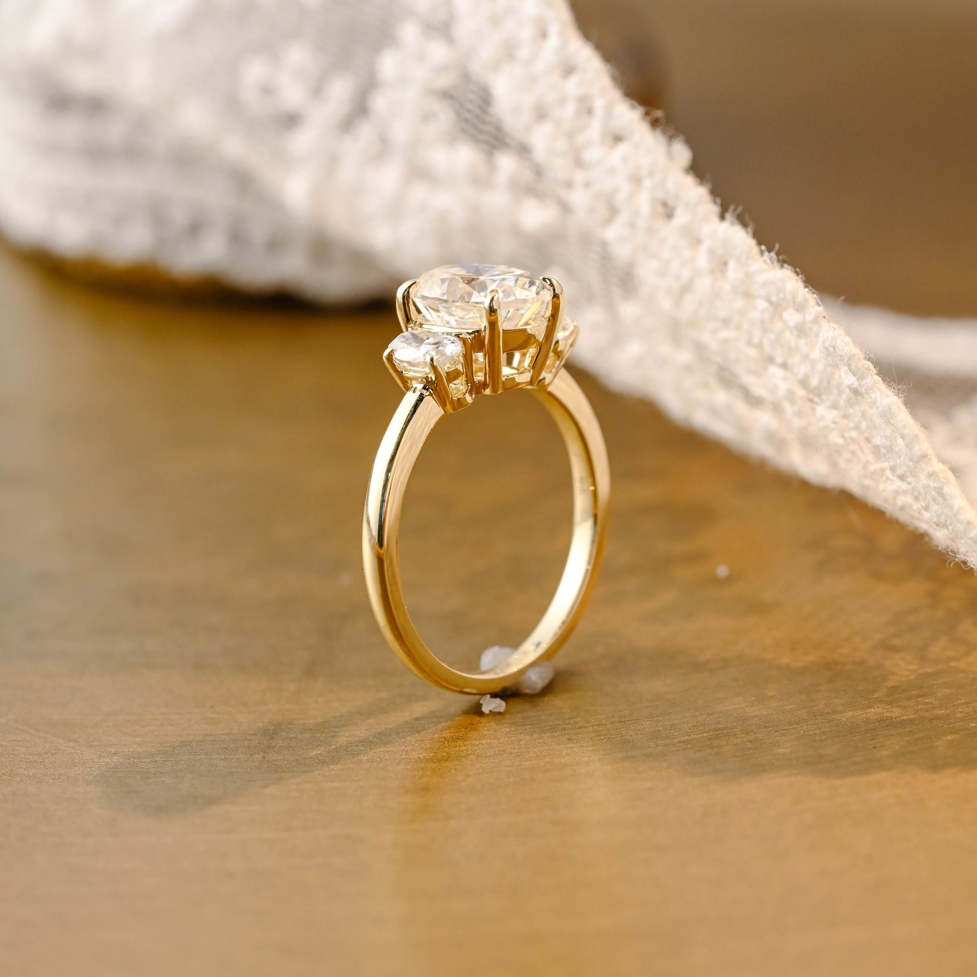 SquareJewelry oval cut moissanite engagement ring Solid Gold Three Stone Oval Cut Moissanite Engagement Ring
