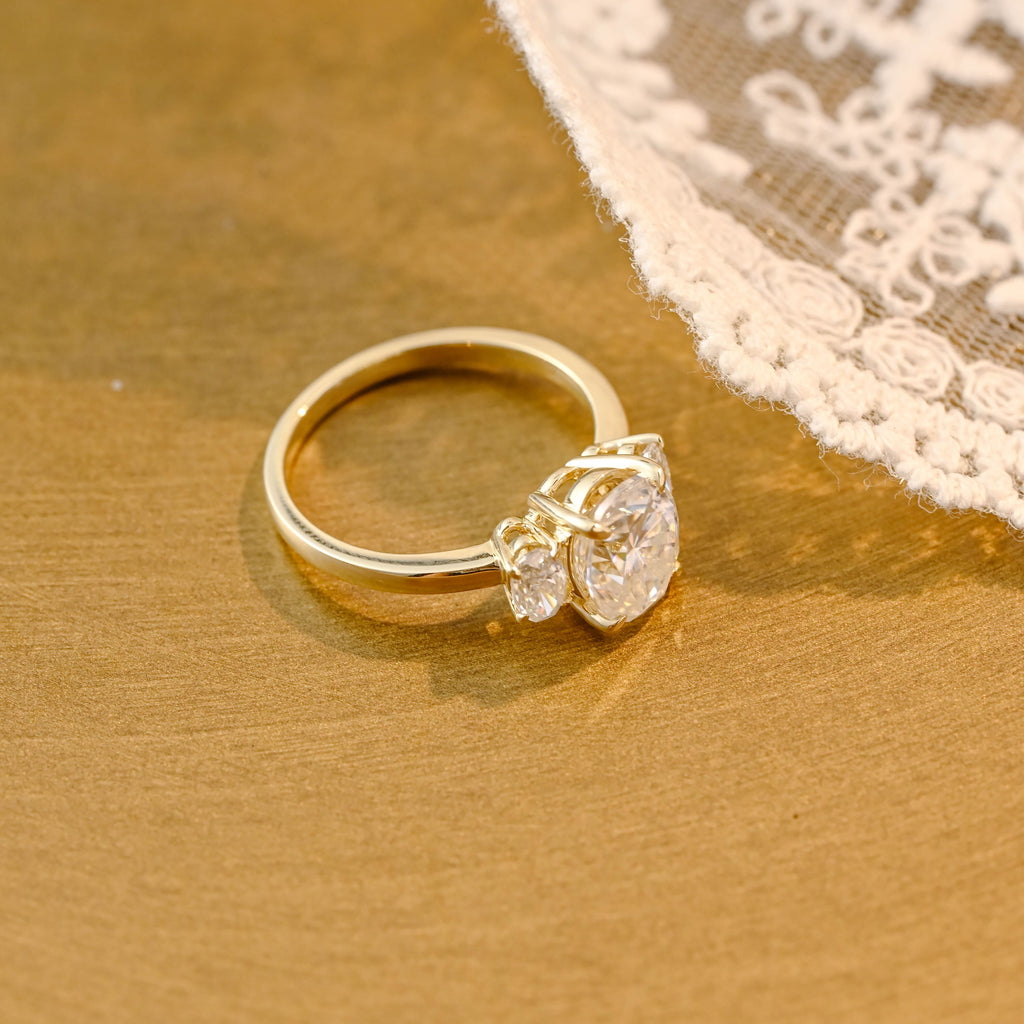 SquareJewelry oval cut moissanite engagement ring Solid Gold Three Stone Oval Cut Moissanite Engagement Ring