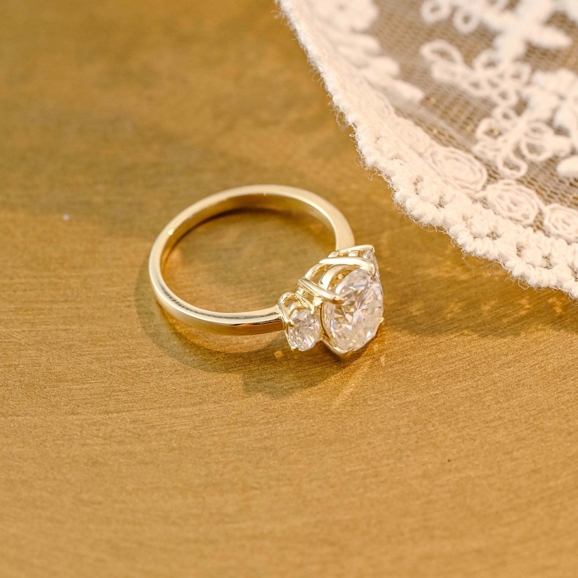 SquareJewelry oval cut moissanite engagement ring Solid Gold Three Stone Oval Cut Moissanite Engagement Ring