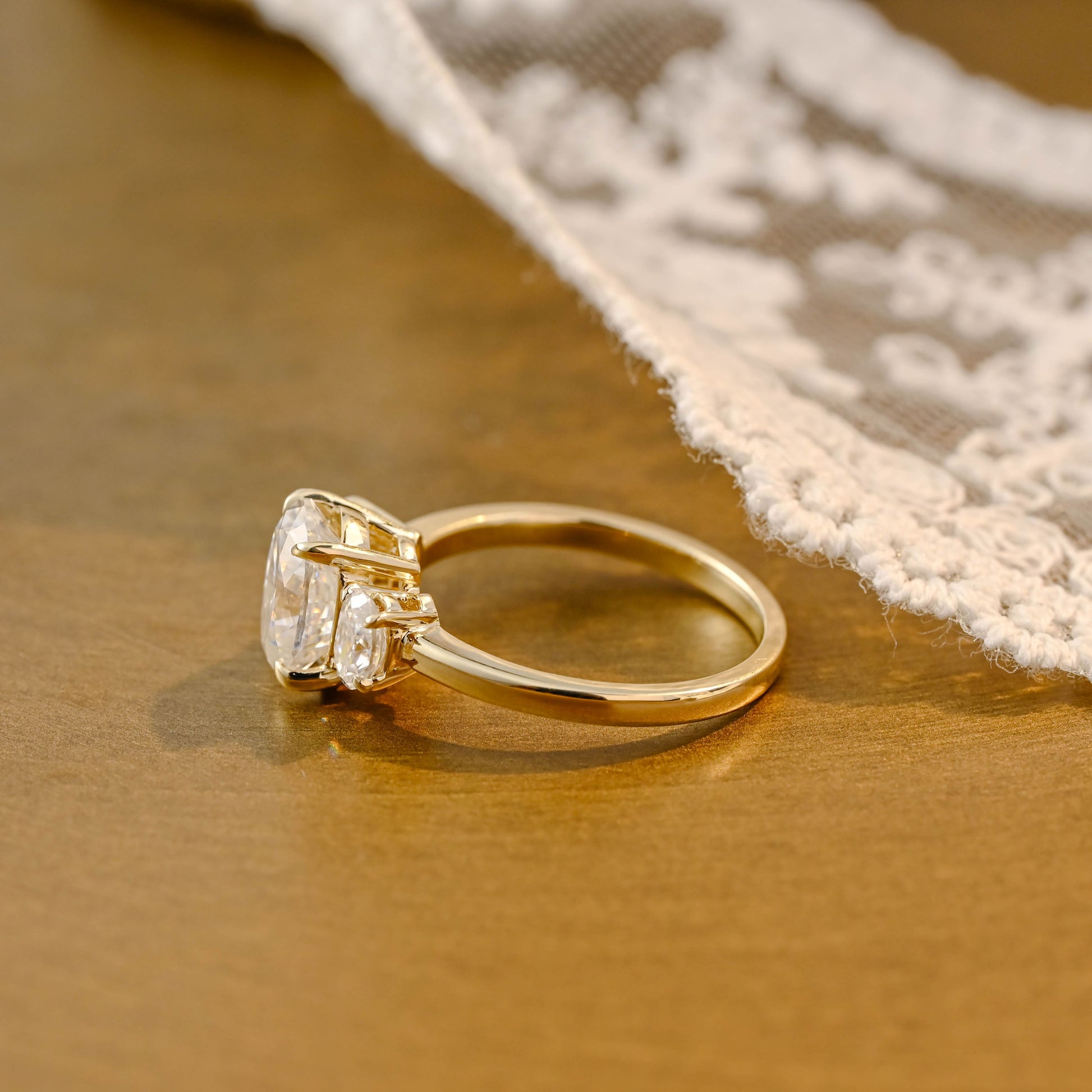 SquareJewelry oval cut moissanite engagement ring Solid Gold Three Stone Oval Cut Moissanite Engagement Ring