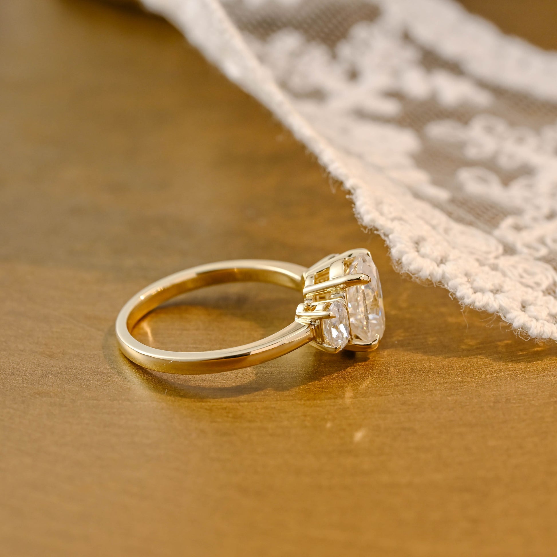 SquareJewelry oval cut moissanite engagement ring Solid Gold Three Stone Oval Cut Moissanite Engagement Ring