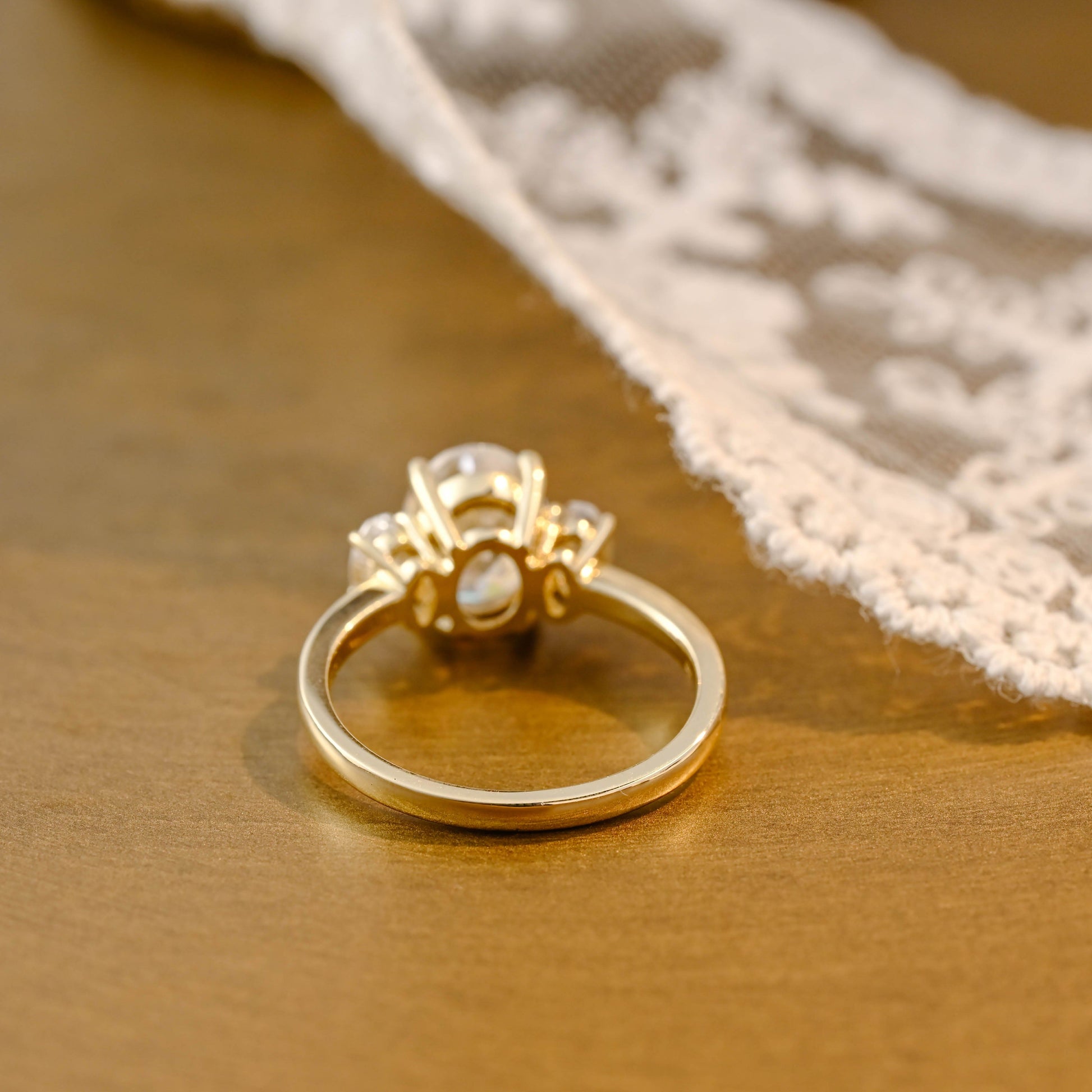 SquareJewelry oval cut moissanite engagement ring Solid Gold Three Stone Oval Cut Moissanite Engagement Ring