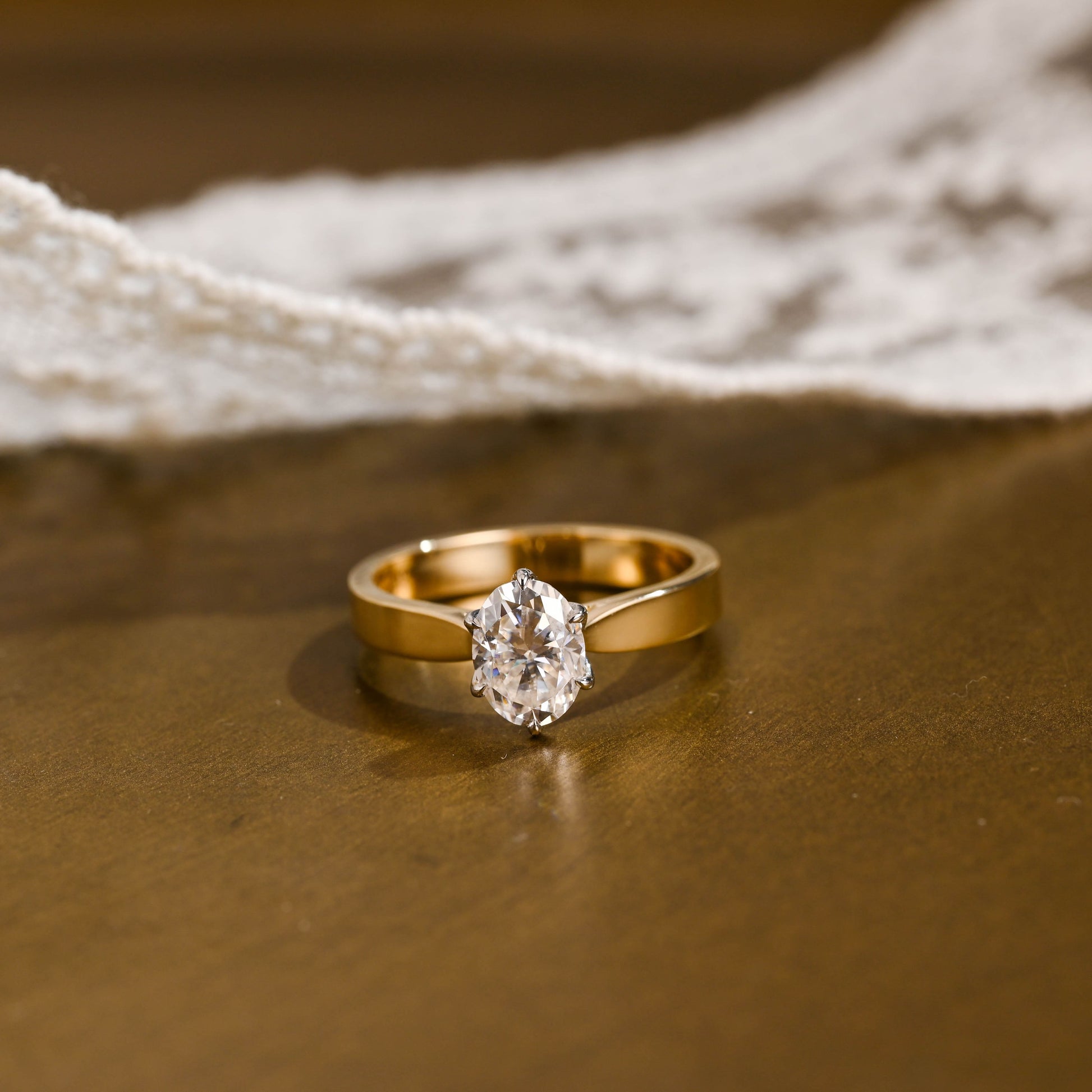 SquareJewelry oval cut moissanite engagement ring Solid Gold Tulip Basket Two Tone 3mm Oval Cut Moissanite Engagement Ring