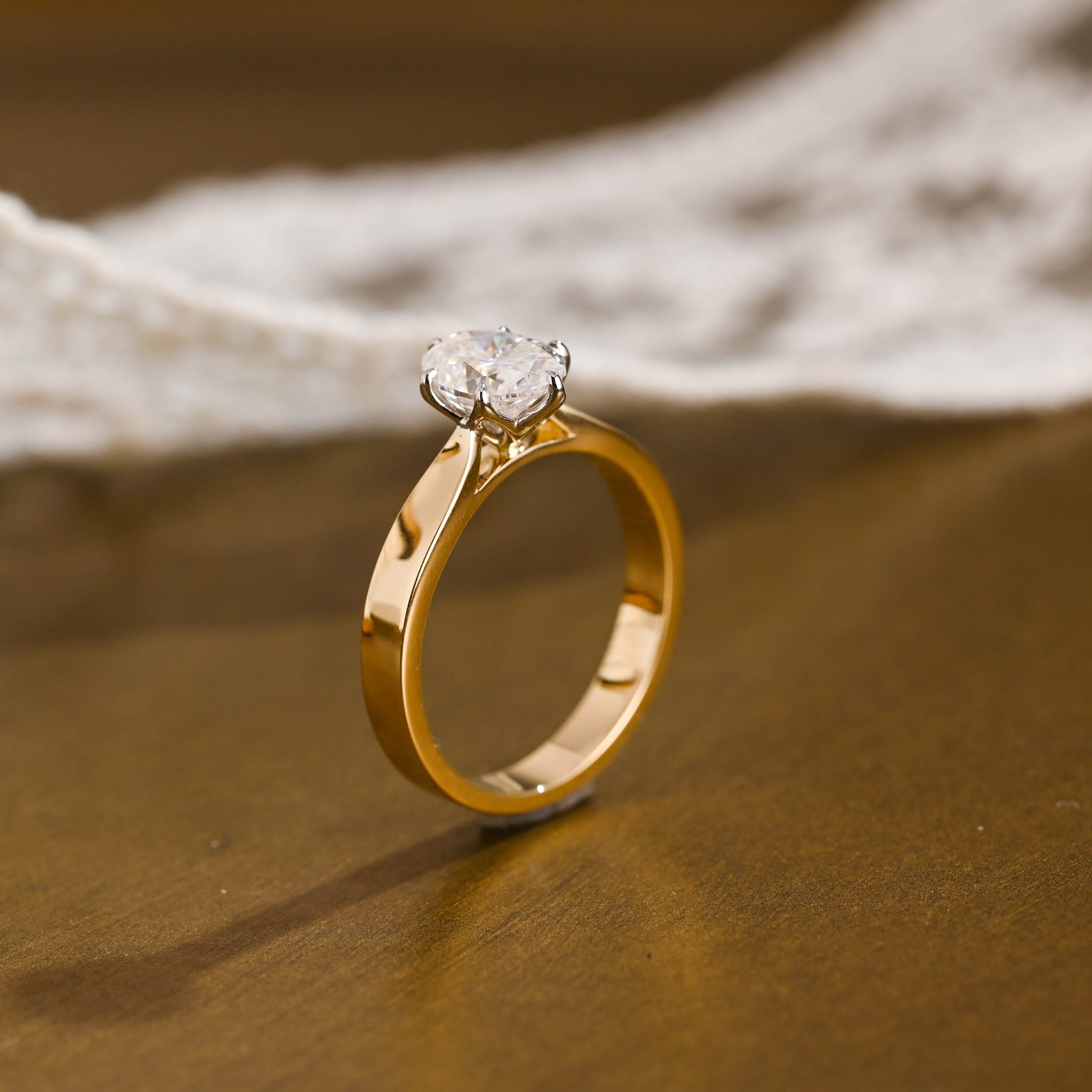 SquareJewelry oval cut moissanite engagement ring Solid Gold Tulip Basket Two Tone 3mm Oval Cut Moissanite Engagement Ring