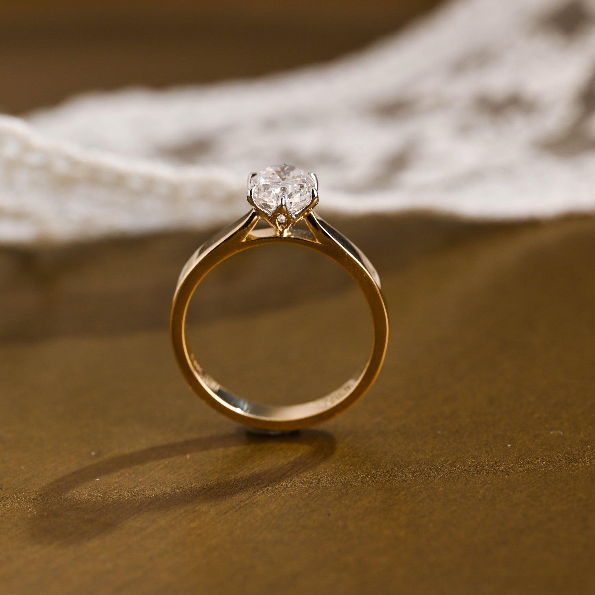 SquareJewelry oval cut moissanite engagement ring Solid Gold Tulip Basket Two Tone 3mm Oval Cut Moissanite Engagement Ring