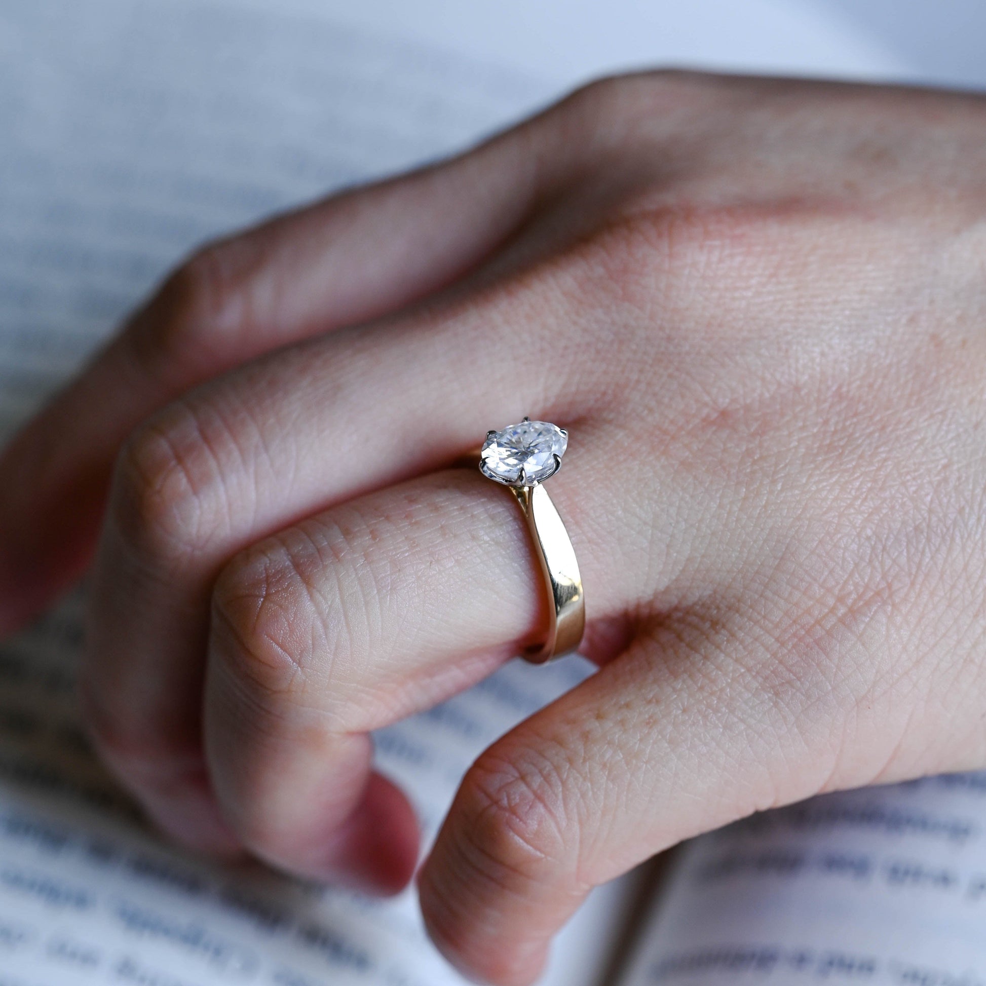 SquareJewelry oval cut moissanite engagement ring Solid Gold Tulip Basket Two Tone 3mm Oval Cut Moissanite Engagement Ring