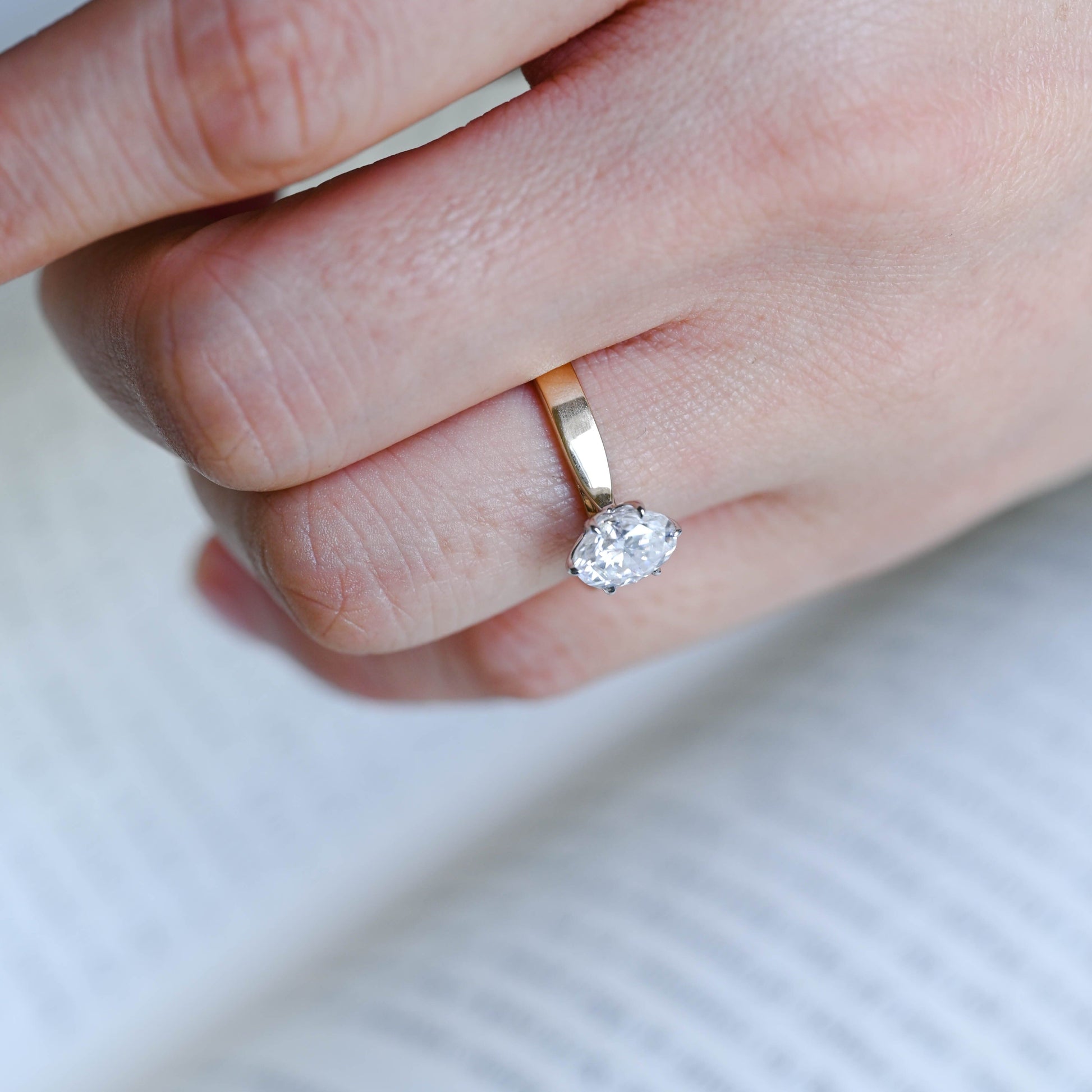 SquareJewelry oval cut moissanite engagement ring Solid Gold Tulip Basket Two Tone 3mm Oval Cut Moissanite Engagement Ring