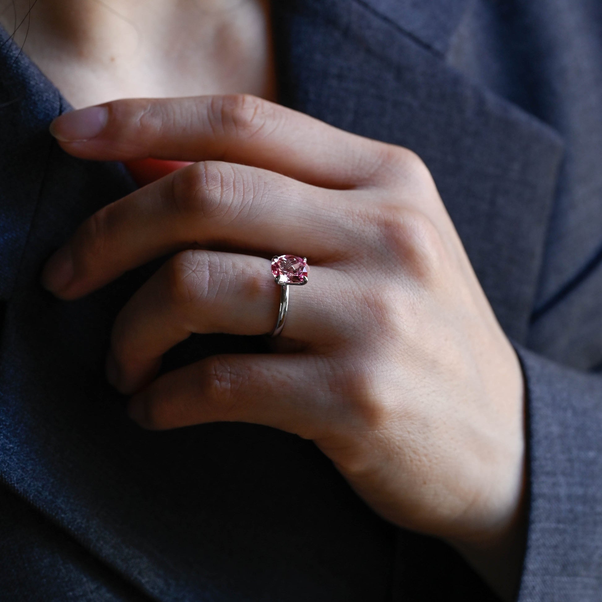 SquareJewelry oval cut moissanite engagement ring Solid Gold Tulip Set Oval Cut Pink Moissanite Engagement Ring