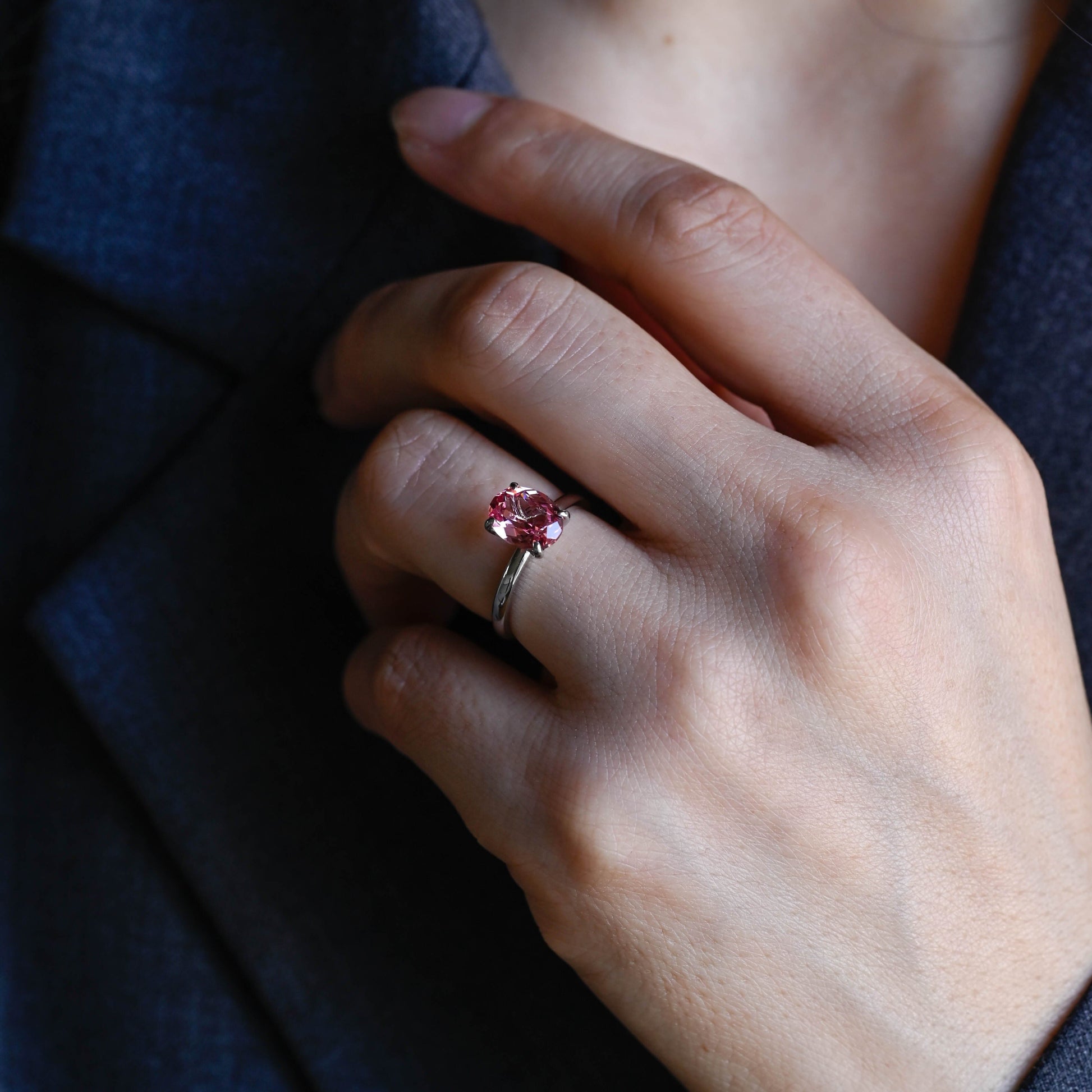 SquareJewelry oval cut moissanite engagement ring Solid Gold Tulip Set Oval Cut Pink Moissanite Engagement Ring