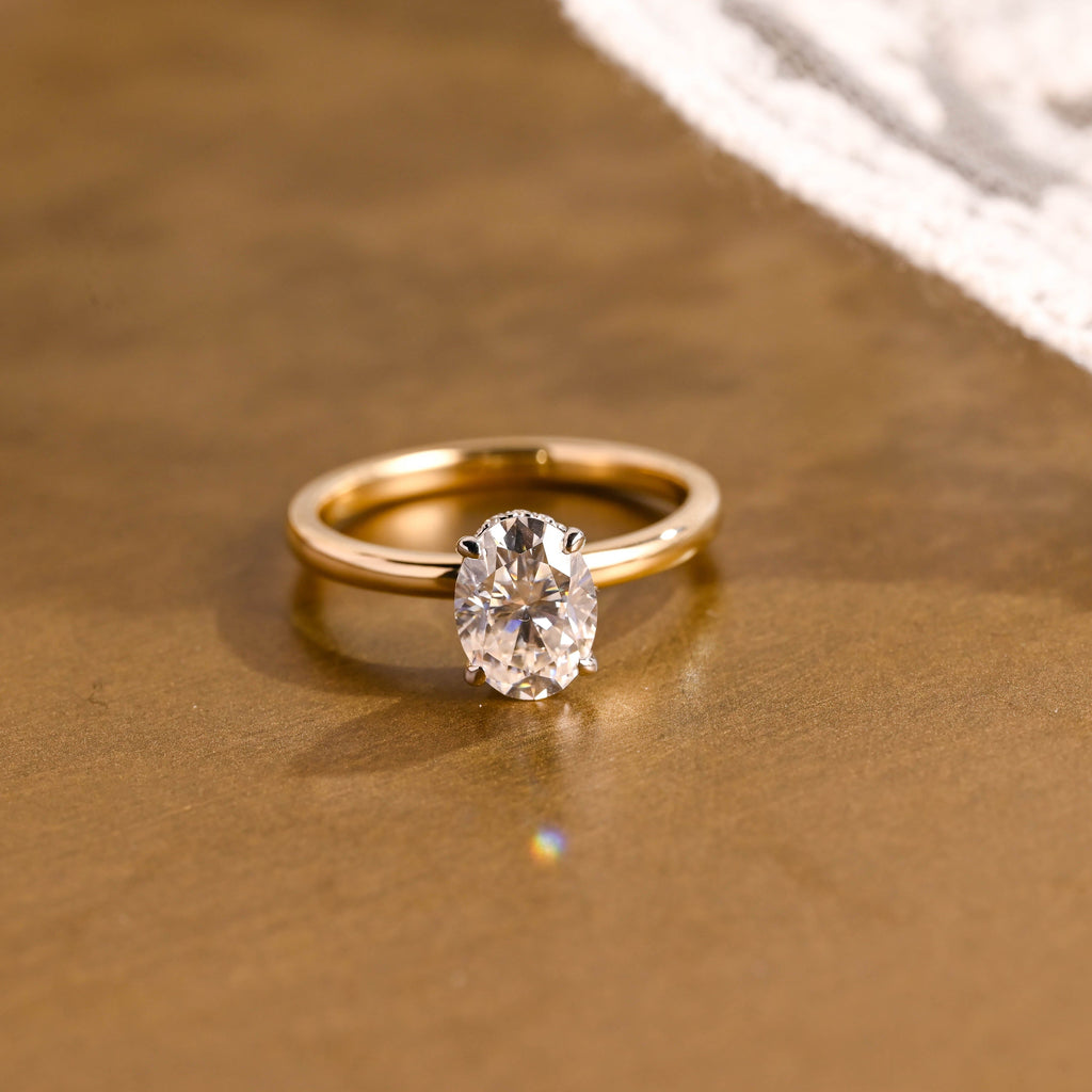 SquareJewelry oval cut moissanite engagement ring Solid Gold Under Halo Oval Moissanite Engagement Ring
