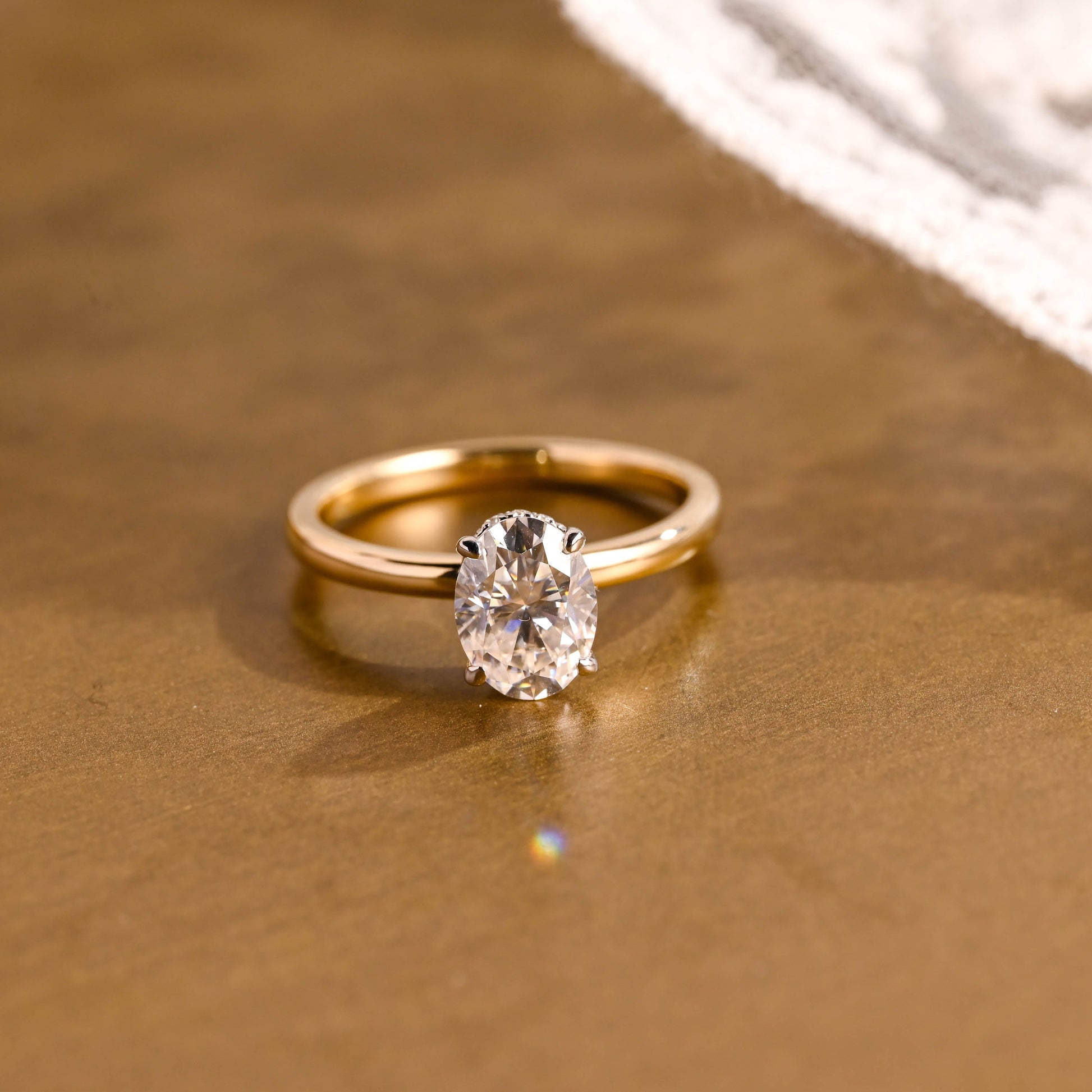 SquareJewelry oval cut moissanite engagement ring Solid Gold Under Halo Oval Moissanite Engagement Ring