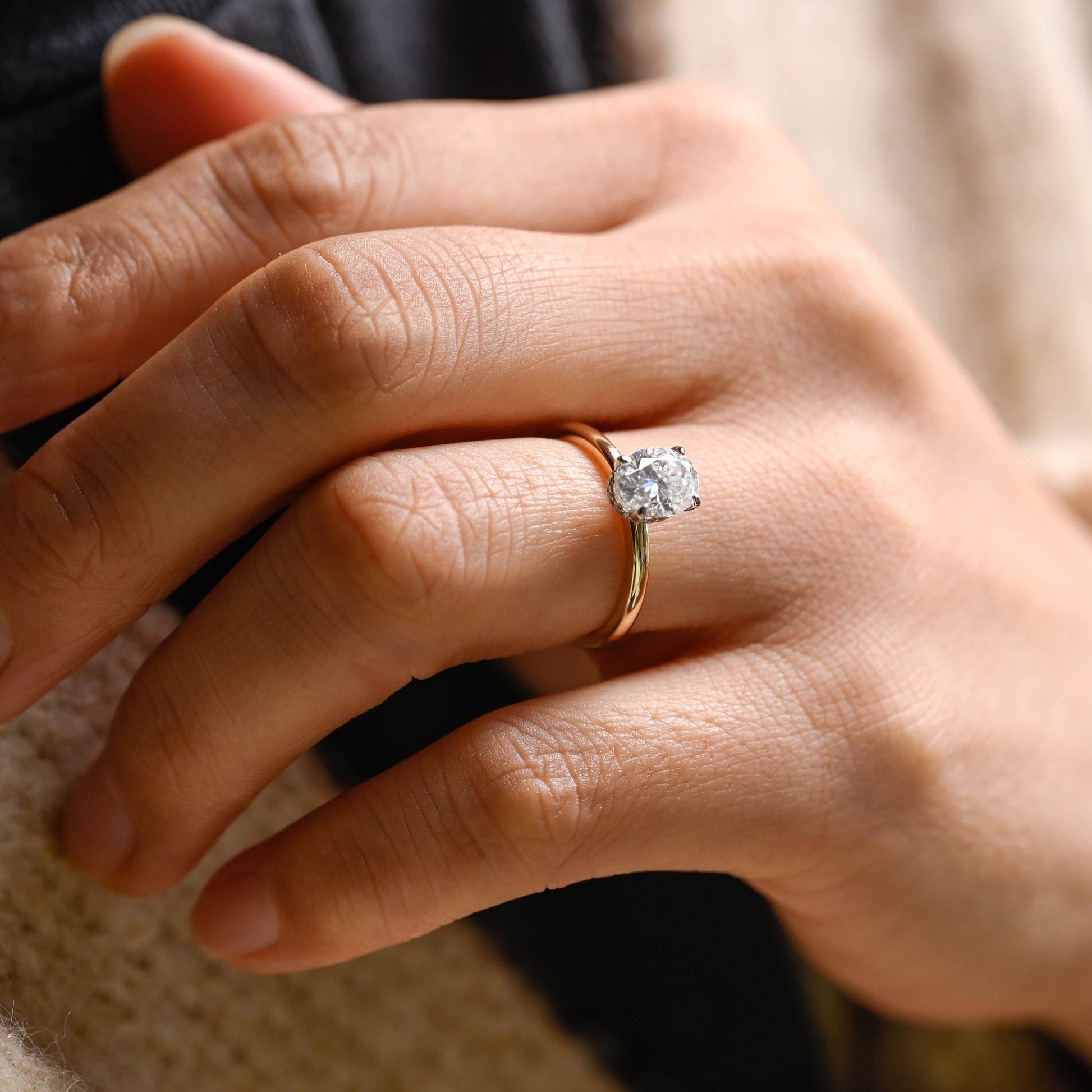 SquareJewelry oval cut moissanite engagement ring Solid Gold Under Halo Oval Moissanite Engagement Ring
