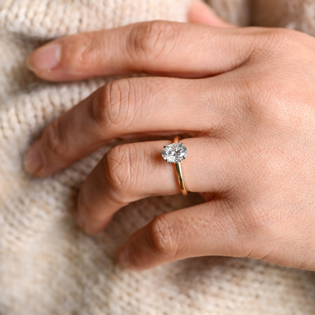 SquareJewelry oval cut moissanite engagement ring Solid Gold Under Halo Oval Moissanite Engagement Ring