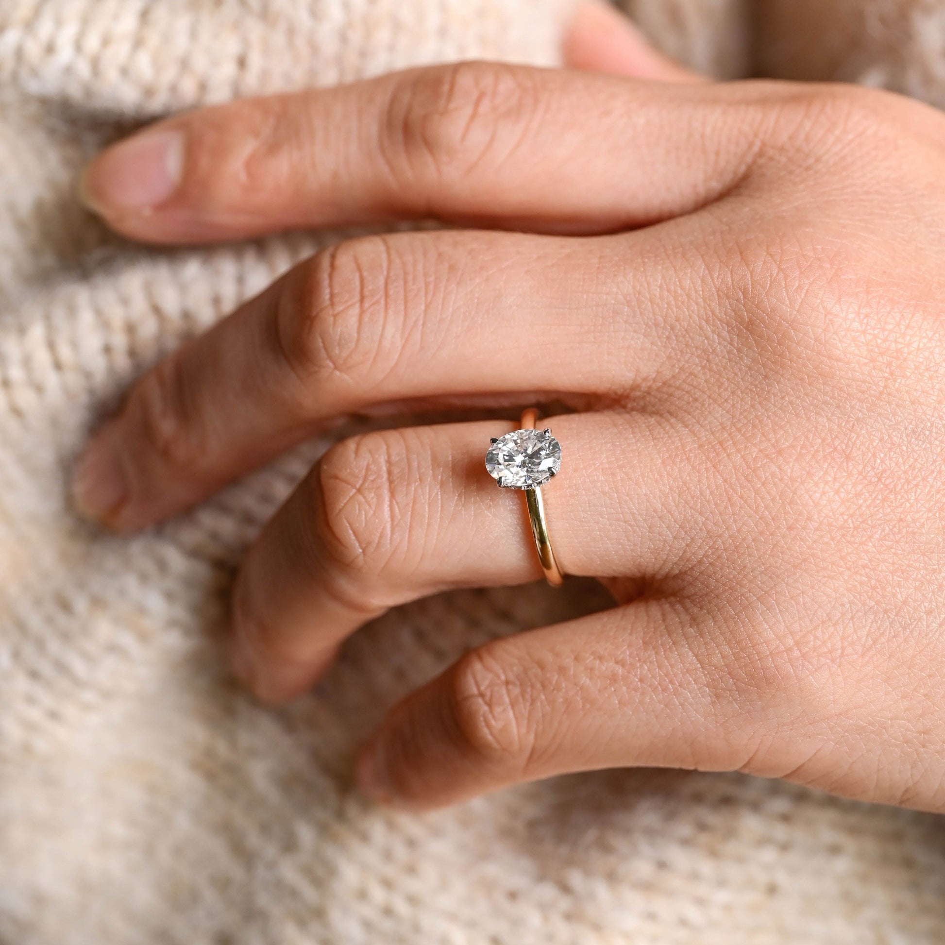 SquareJewelry oval cut moissanite engagement ring Solid Gold Under Halo Oval Moissanite Engagement Ring