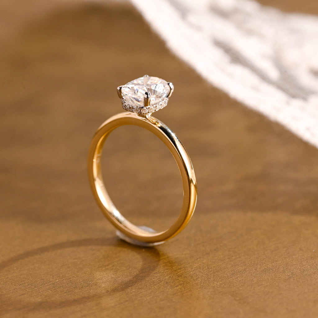 SquareJewelry oval cut moissanite engagement ring Solid Gold Under Halo Oval Moissanite Engagement Ring
