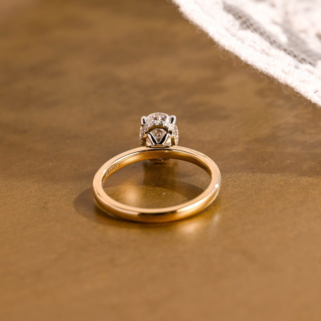 SquareJewelry oval cut moissanite engagement ring Solid Gold Under Halo Oval Moissanite Engagement Ring