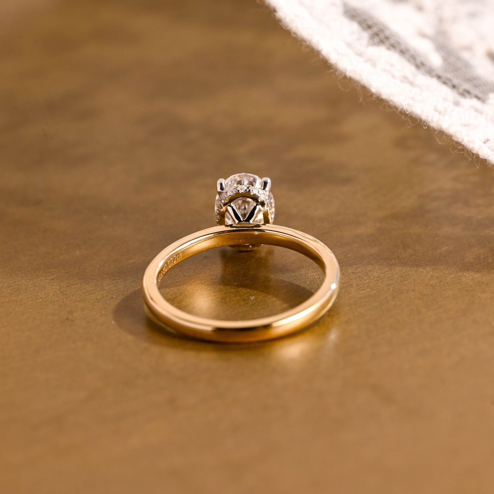 SquareJewelry oval cut moissanite engagement ring Solid Gold Under Halo Oval Moissanite Engagement Ring
