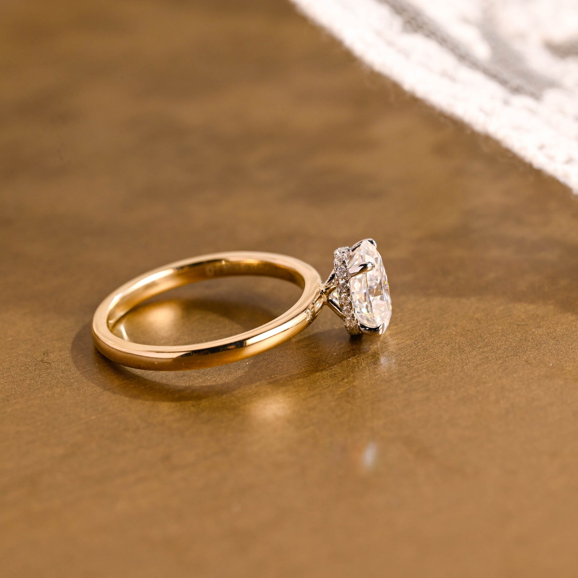 SquareJewelry oval cut moissanite engagement ring Solid Gold Under Halo Oval Moissanite Engagement Ring