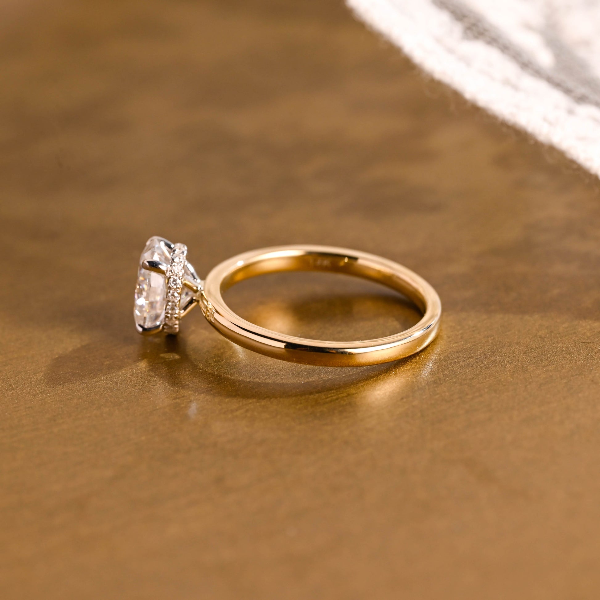 SquareJewelry oval cut moissanite engagement ring Solid Gold Under Halo Oval Moissanite Engagement Ring