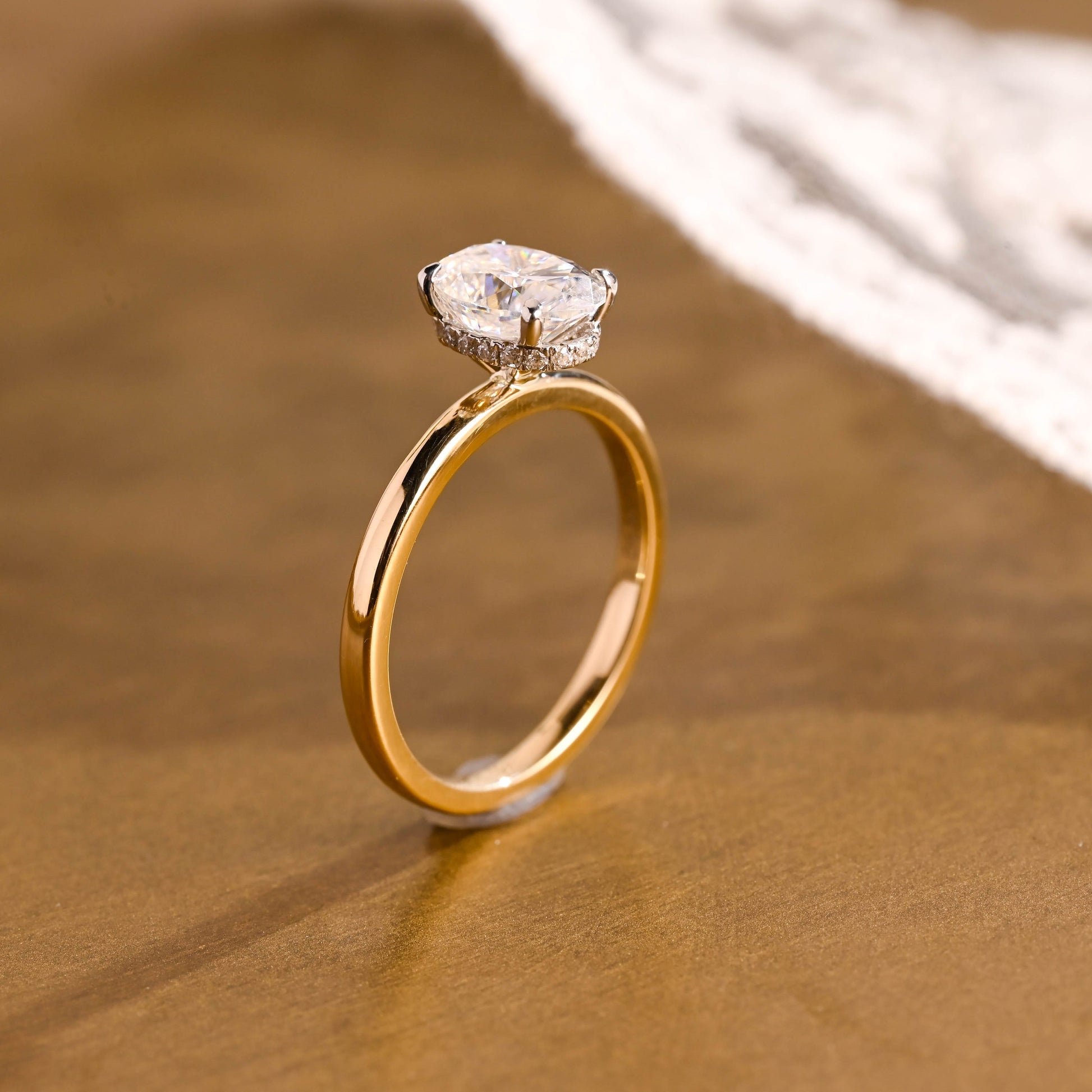 SquareJewelry oval cut moissanite engagement ring Solid Gold Under Halo Oval Moissanite Engagement Ring