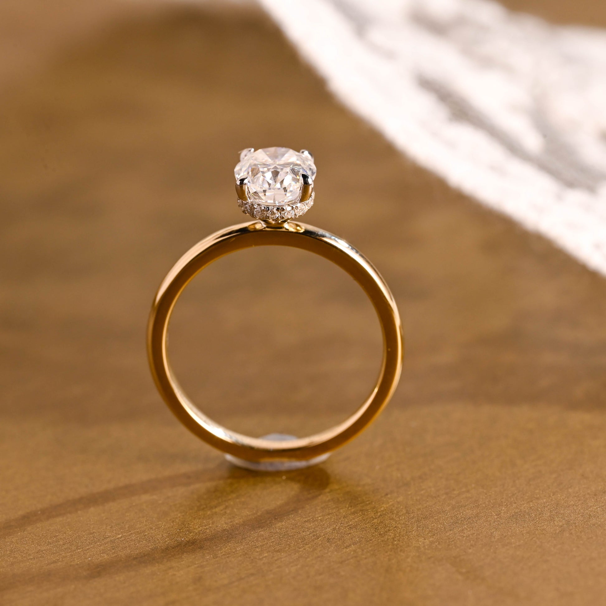 SquareJewelry oval cut moissanite engagement ring Solid Gold Under Halo Oval Moissanite Engagement Ring