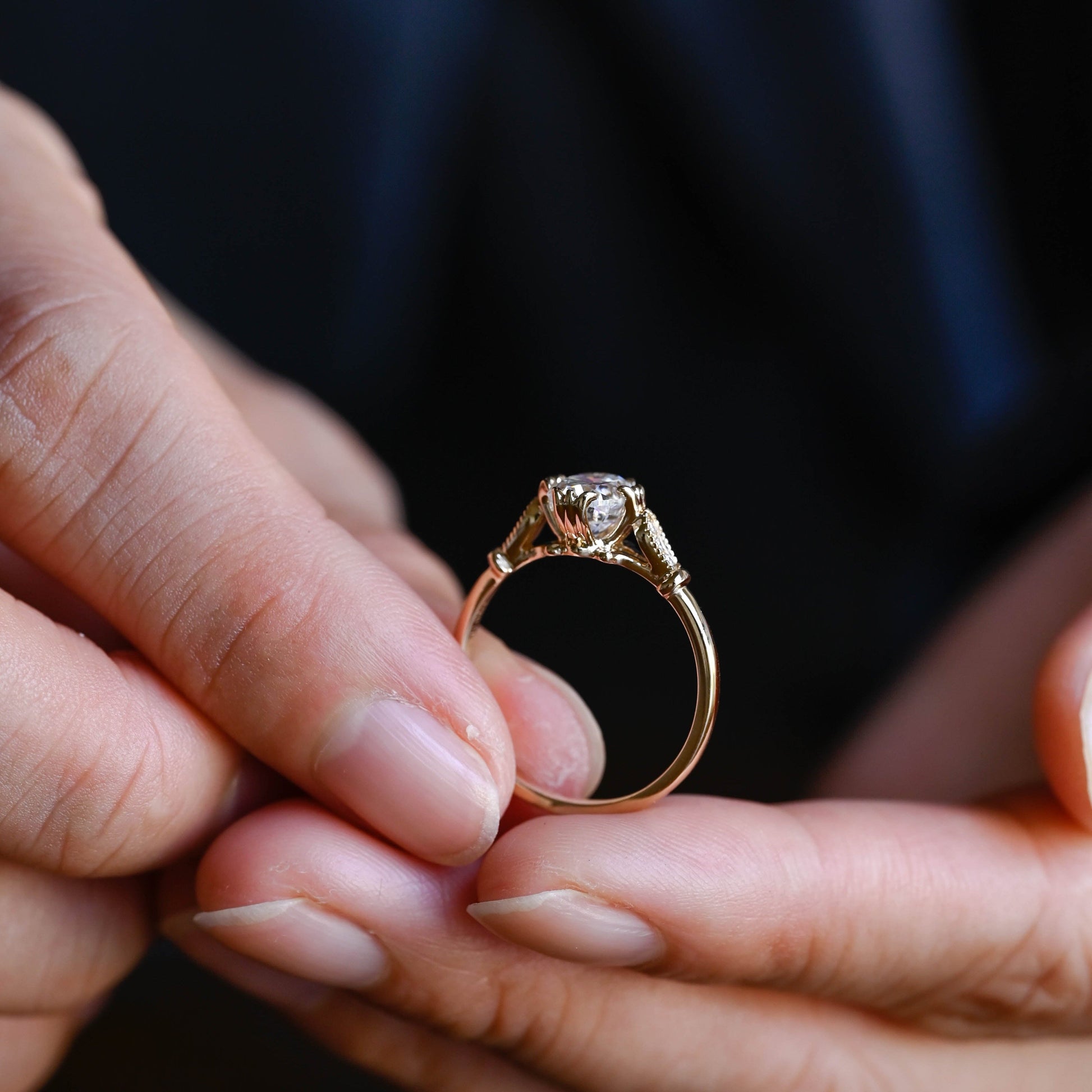 SquareJewelry oval cut moissanite engagement ring Solid Gold Vintage Inspired Filigree Oval Moissanite Engagement Ring