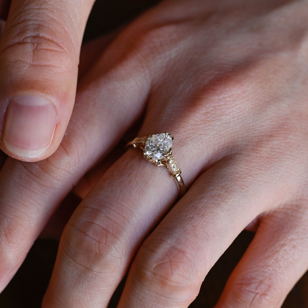 SquareJewelry oval cut moissanite engagement ring Solid Gold Vintage Inspired Filigree Oval Moissanite Engagement Ring