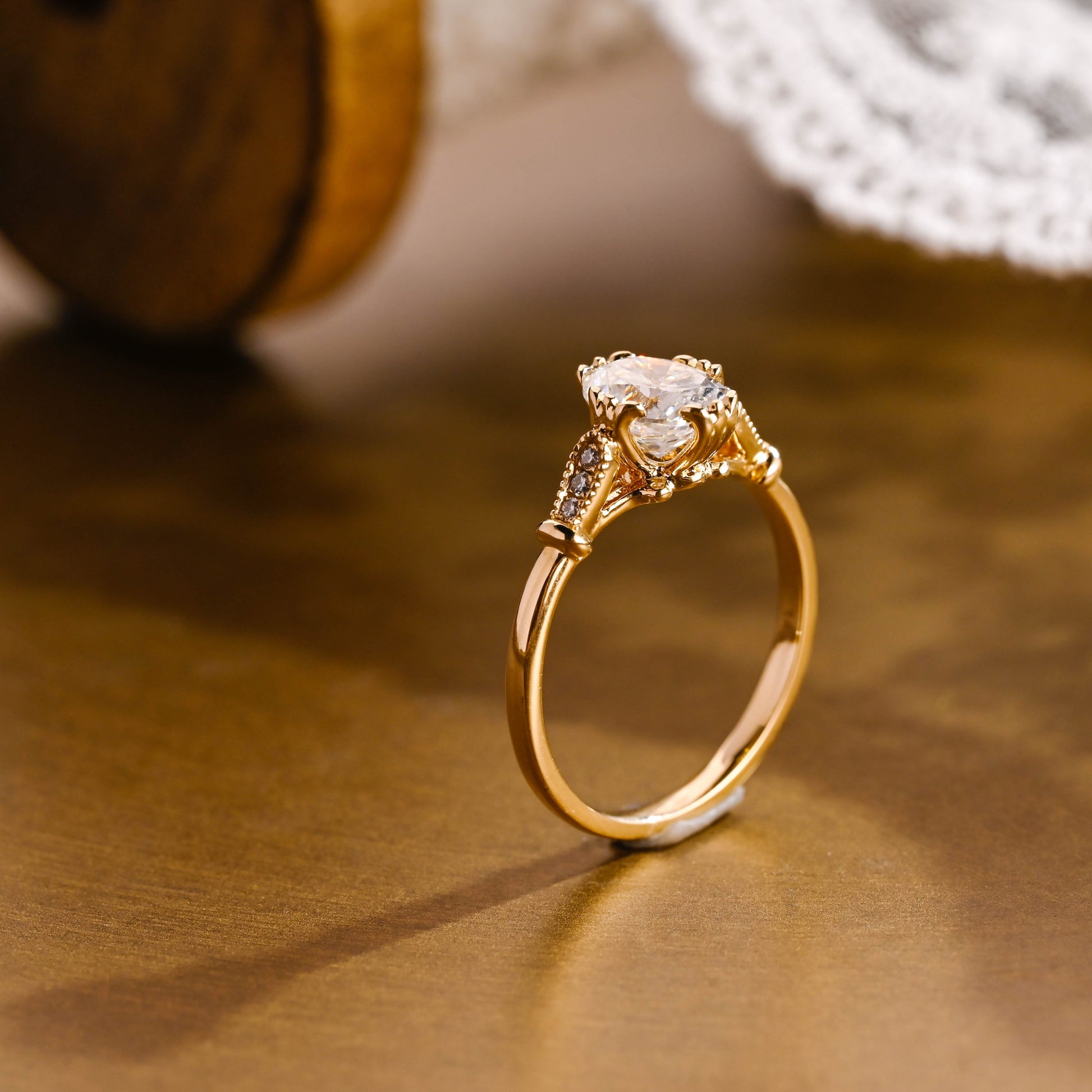 SquareJewelry oval cut moissanite engagement ring Solid Gold Vintage Inspired Filigree Oval Moissanite Engagement Ring
