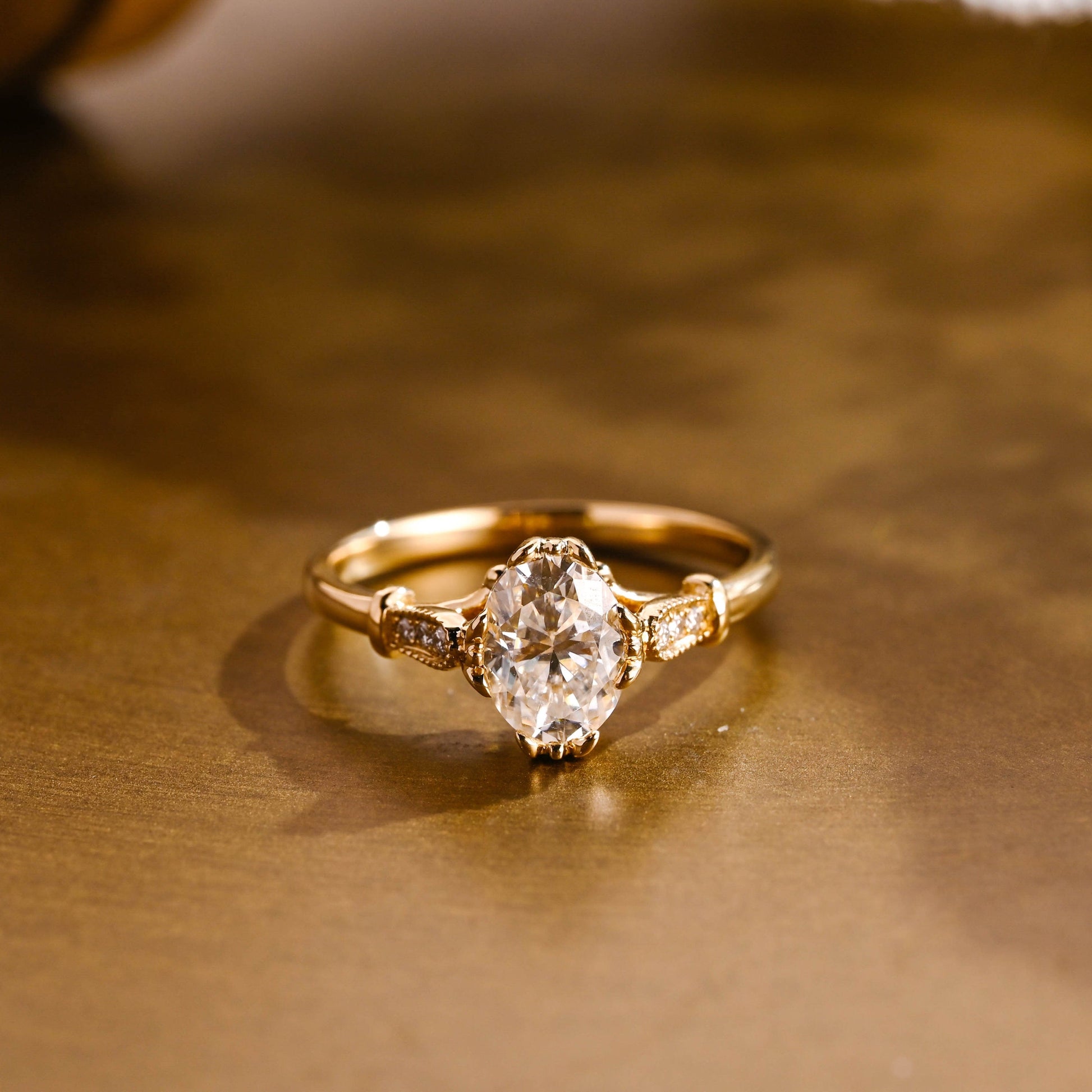 SquareJewelry oval cut moissanite engagement ring Solid Gold Vintage Inspired Filigree Oval Moissanite Engagement Ring