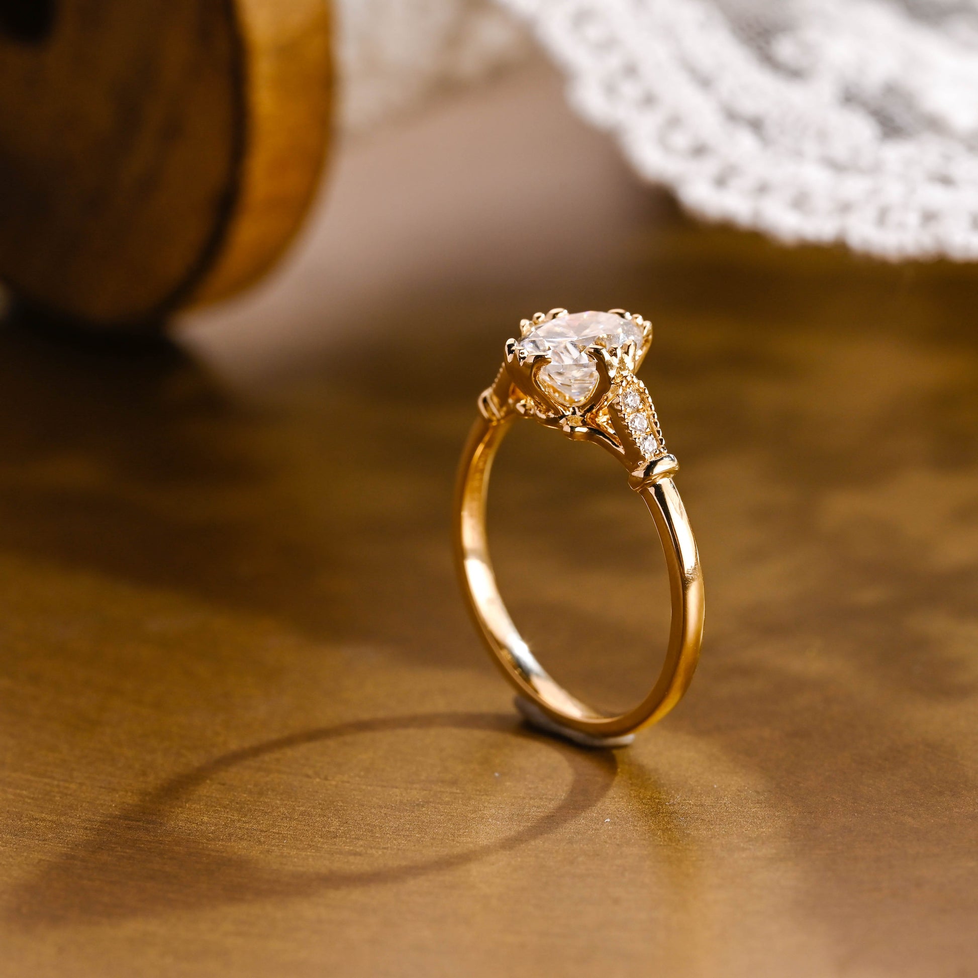SquareJewelry oval cut moissanite engagement ring Solid Gold Vintage Inspired Filigree Oval Moissanite Engagement Ring