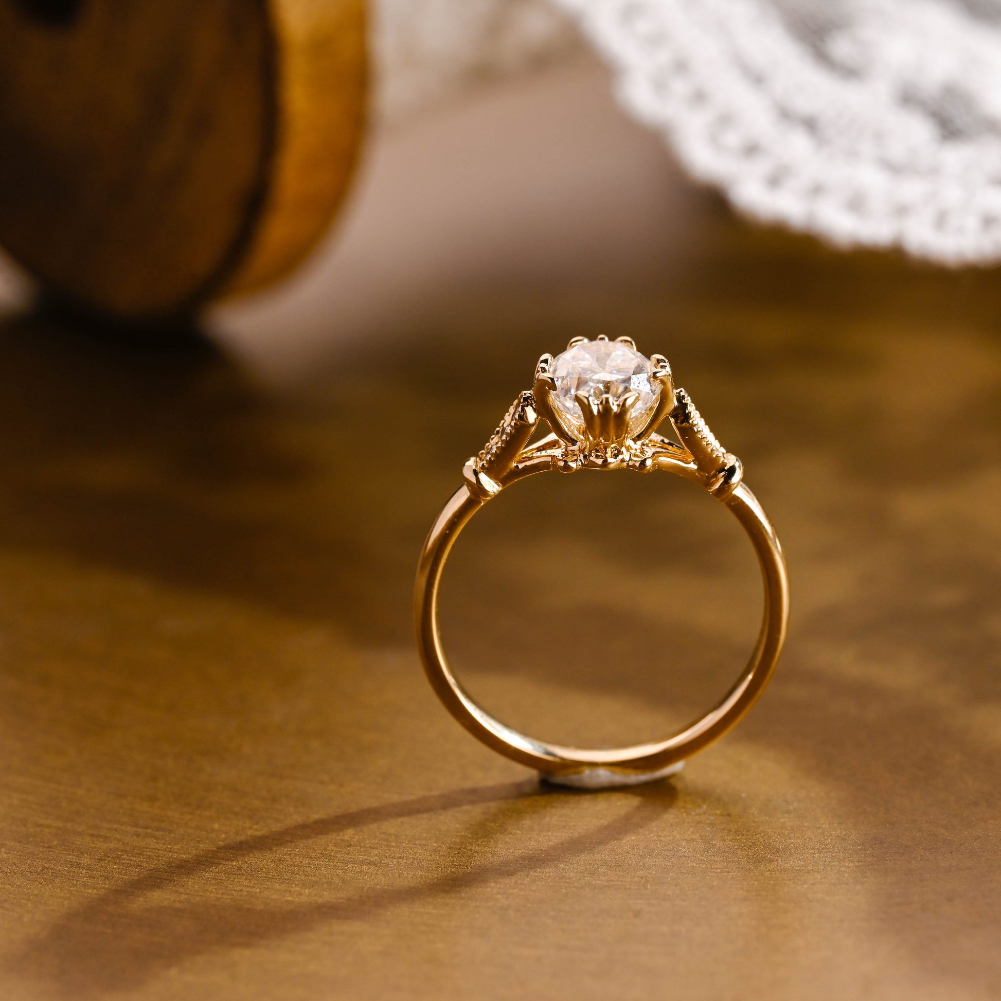 SquareJewelry oval cut moissanite engagement ring Solid Gold Vintage Inspired Filigree Oval Moissanite Engagement Ring