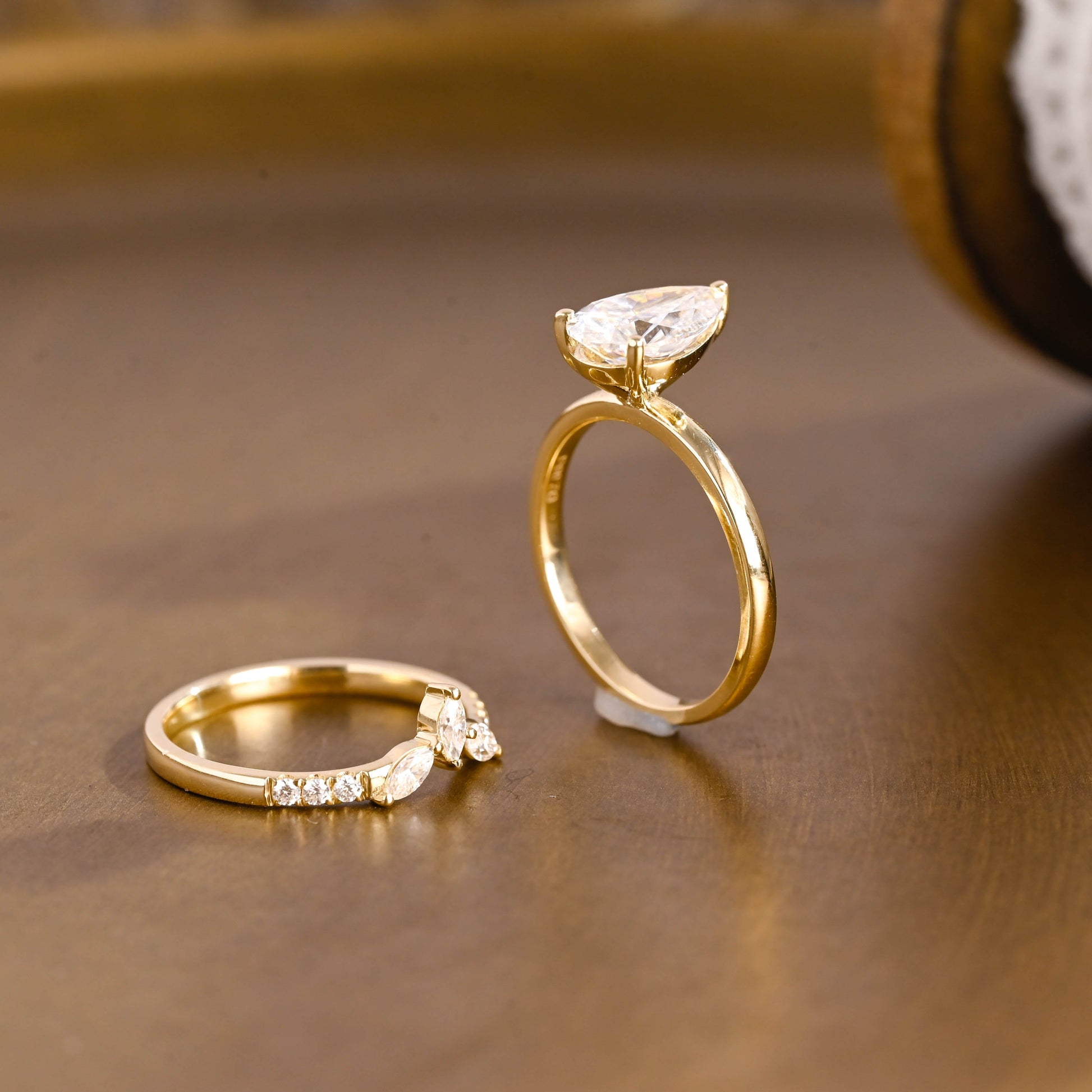 SquareJewelry pear cut bridal set Solid Gold Pear Cut Solitaire Moissainte Wedding Ring Set