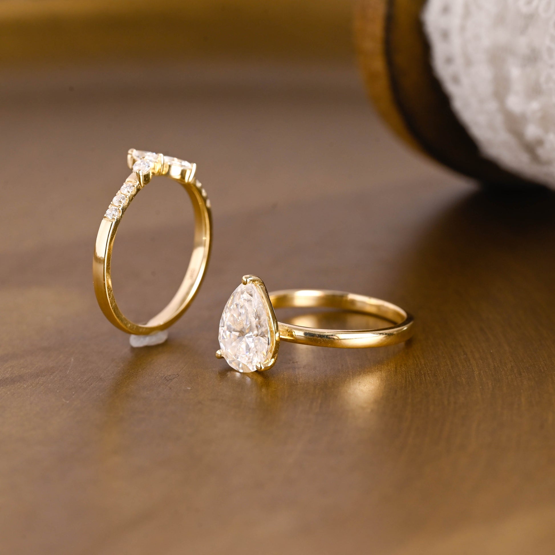 SquareJewelry pear cut bridal set Solid Gold Pear Cut Solitaire Moissainte Wedding Ring Set