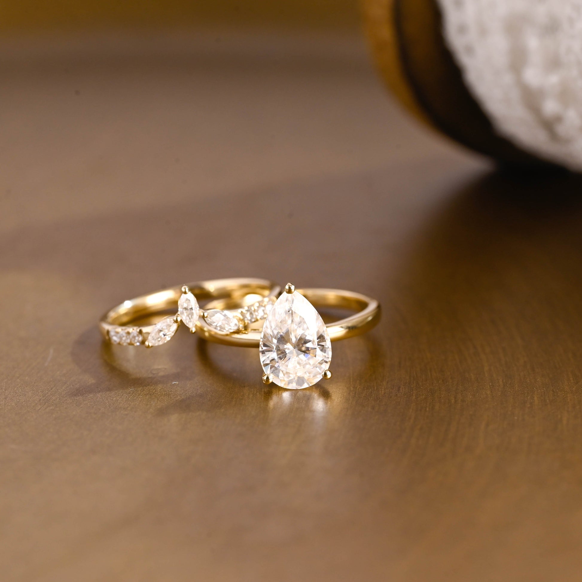 SquareJewelry pear cut bridal set Solid Gold Pear Cut Solitaire Moissainte Wedding Ring Set