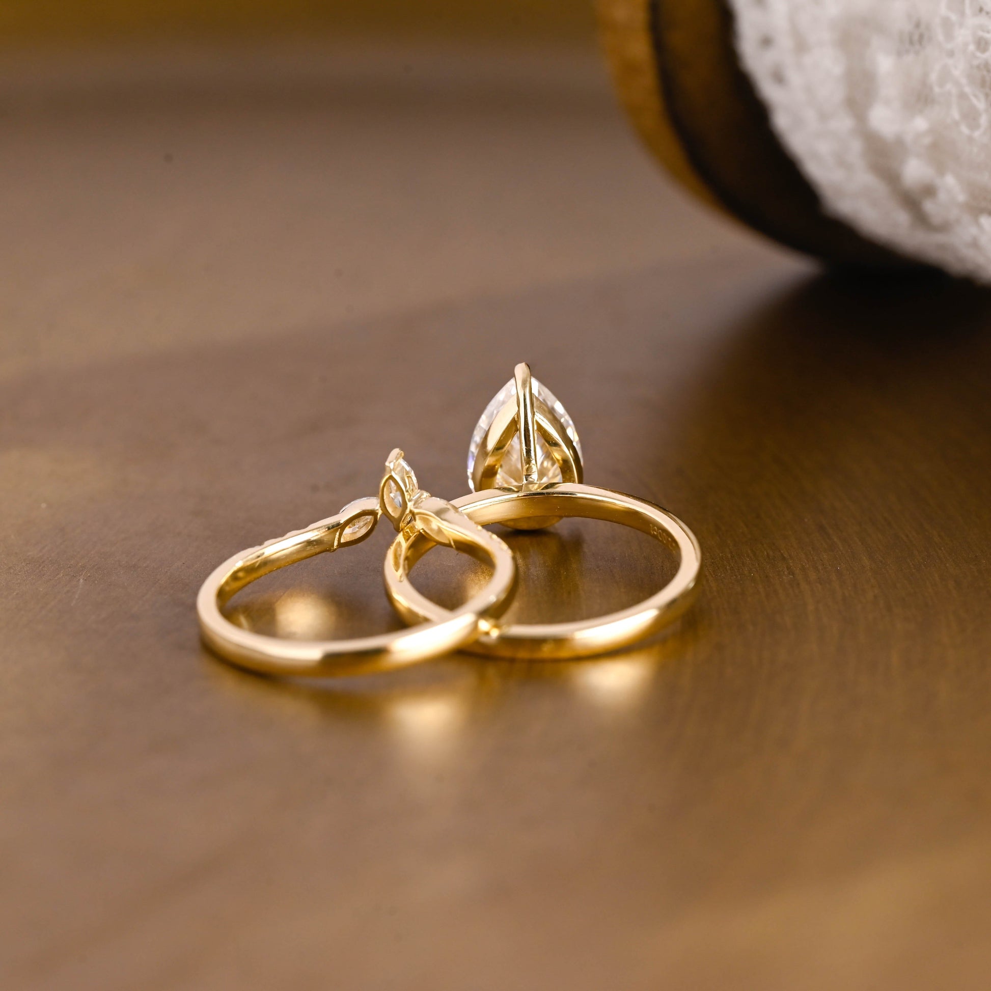 SquareJewelry pear cut bridal set Solid Gold Pear Cut Solitaire Moissainte Wedding Ring Set