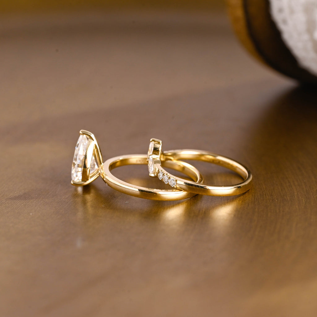 SquareJewelry pear cut bridal set Solid Gold Pear Cut Solitaire Moissainte Wedding Ring Set