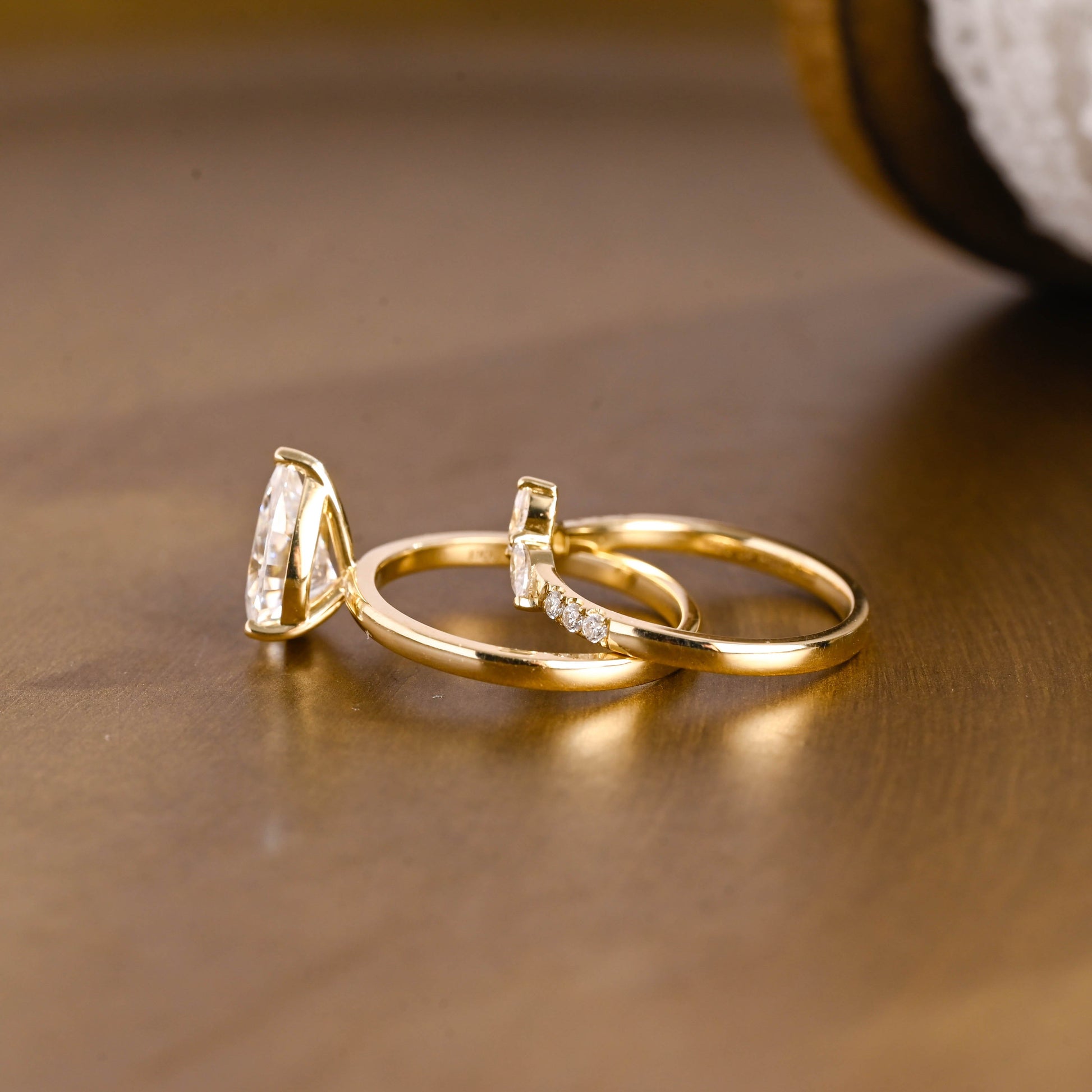 SquareJewelry pear cut bridal set Solid Gold Pear Cut Solitaire Moissainte Wedding Ring Set
