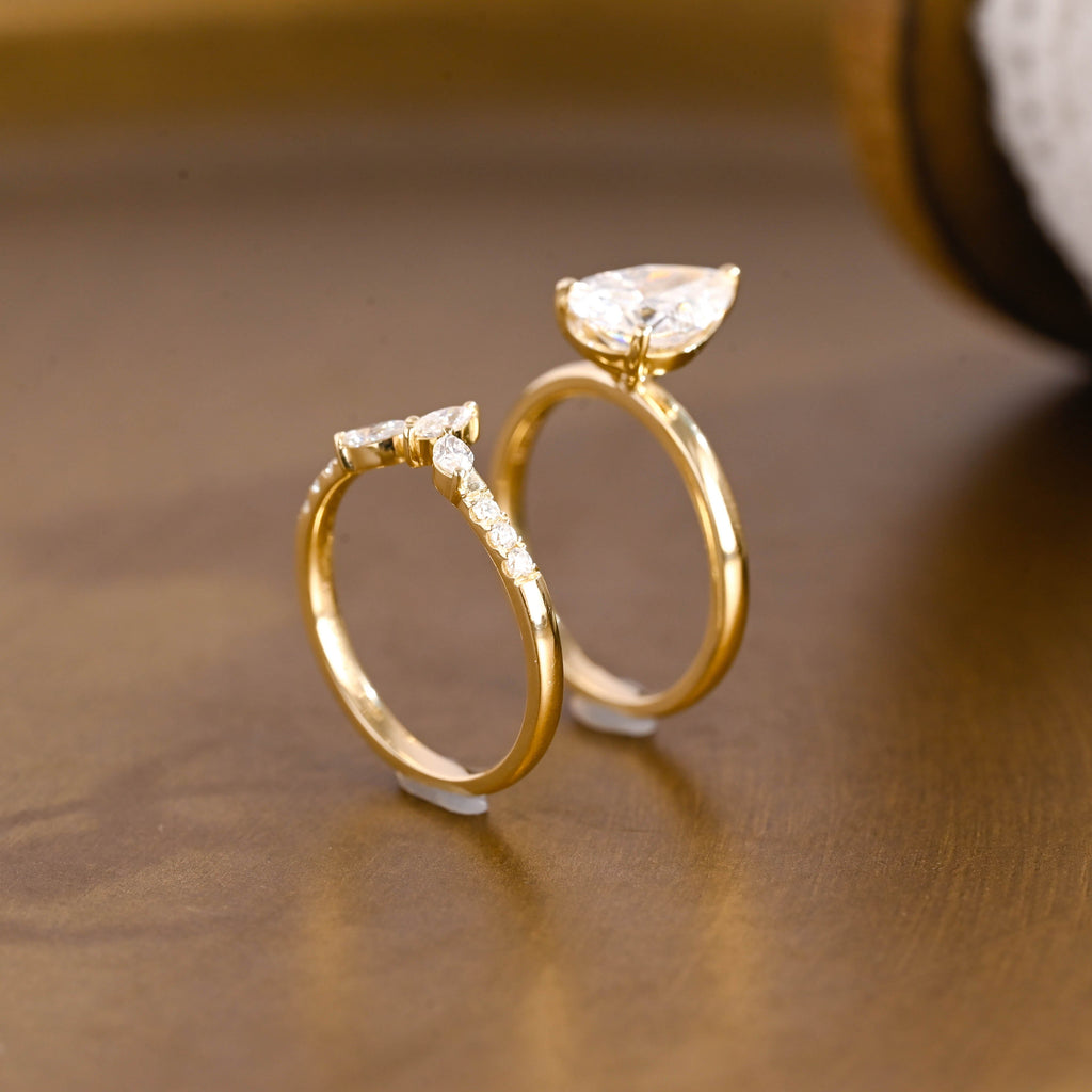 SquareJewelry pear cut bridal set Solid Gold Pear Cut Solitaire Moissainte Wedding Ring Set