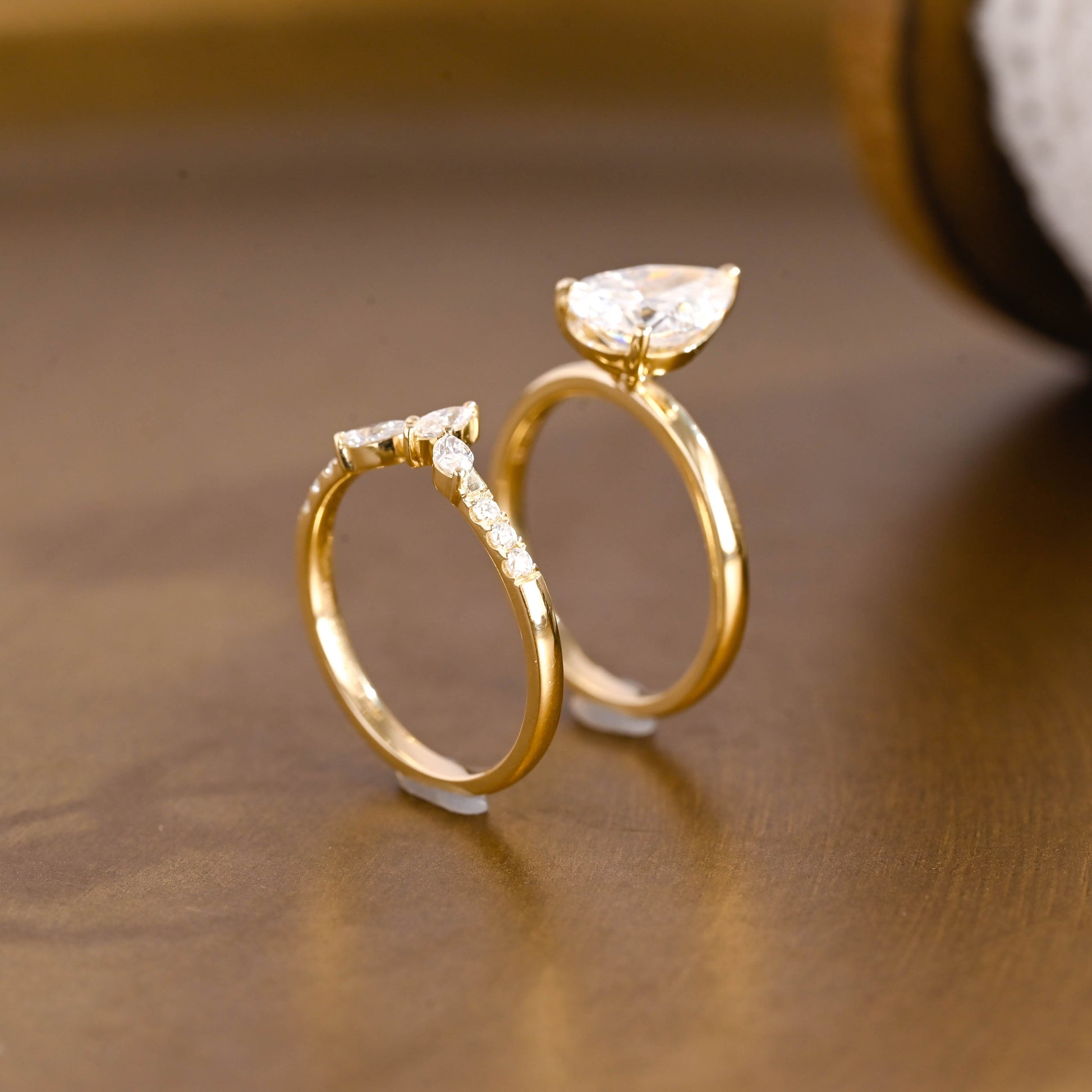 SquareJewelry pear cut bridal set Solid Gold Pear Cut Solitaire Moissainte Wedding Ring Set