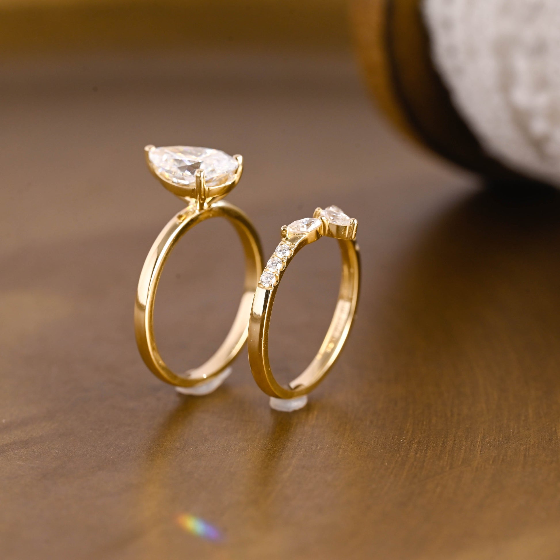 SquareJewelry pear cut bridal set Solid Gold Pear Cut Solitaire Moissainte Wedding Ring Set